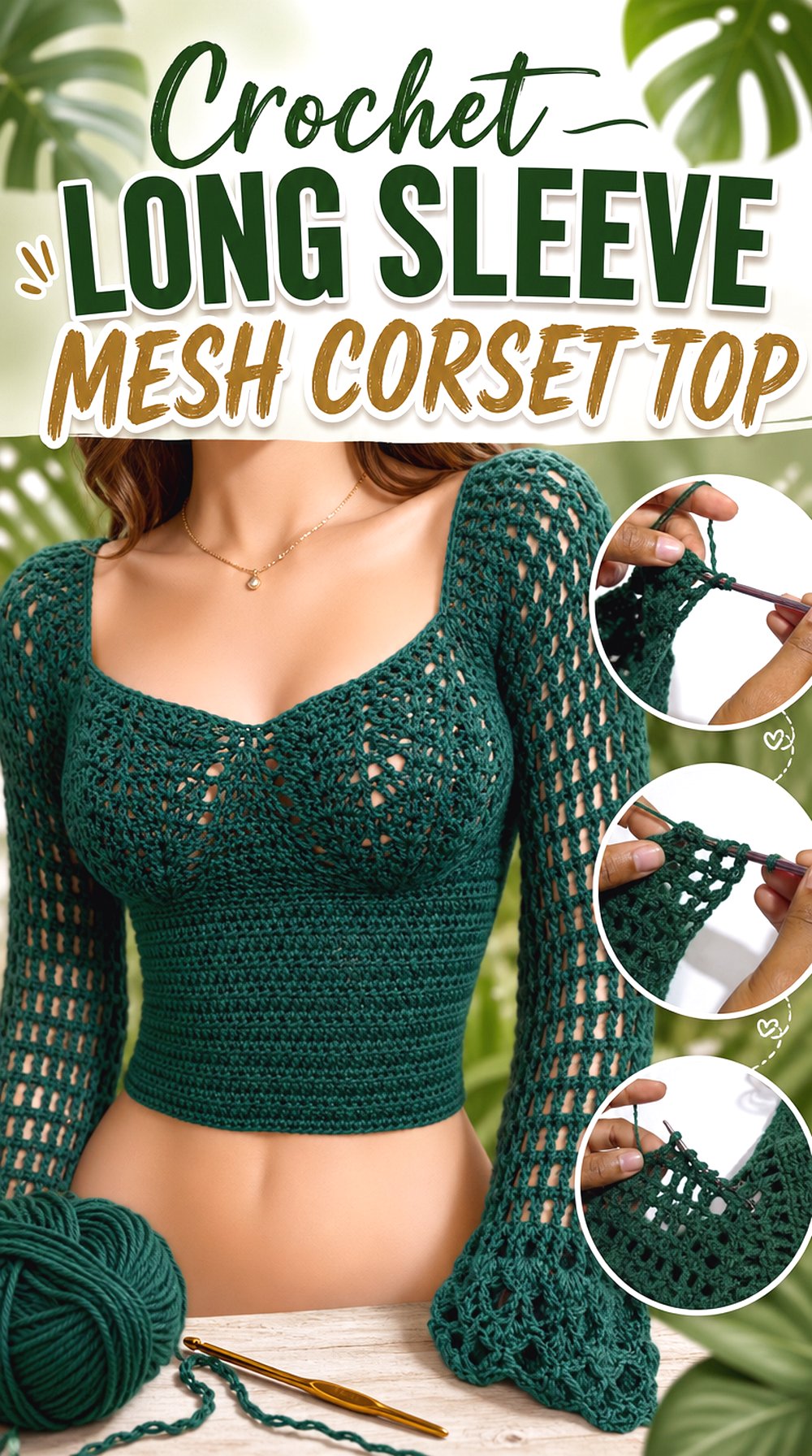 Crochet Long Sleeve Mesh Corset Top
