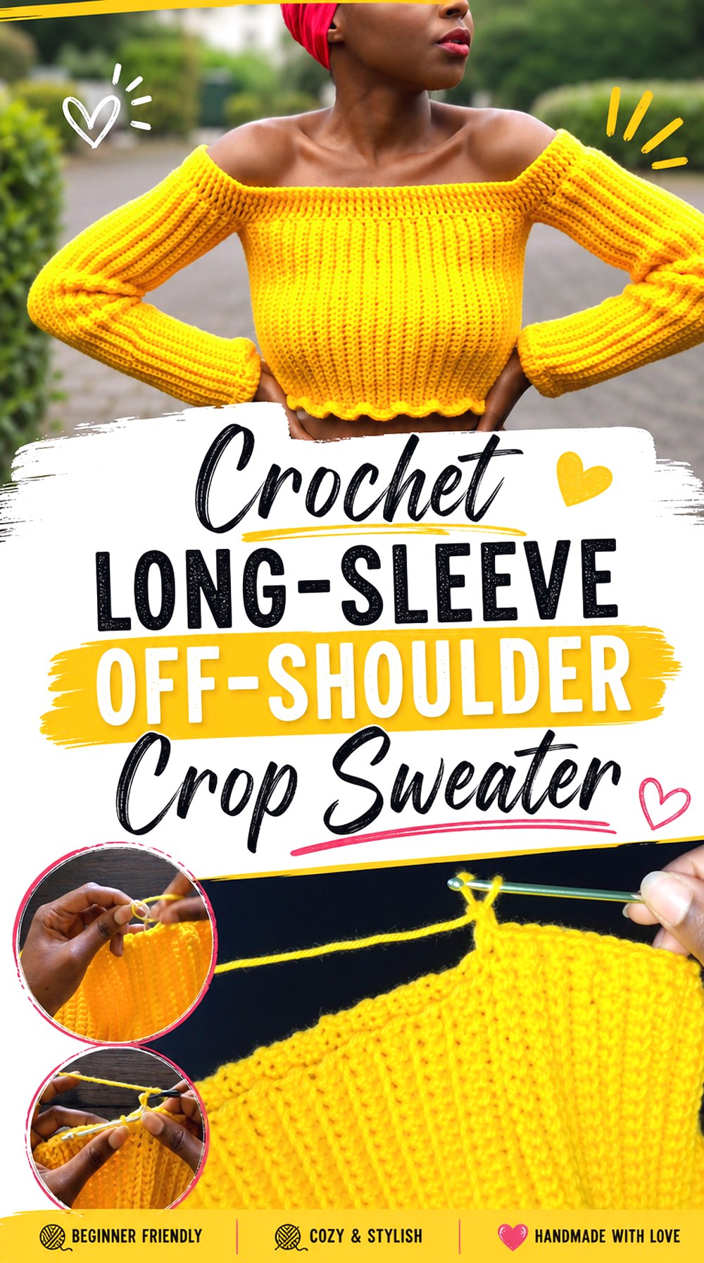 Crochet Long Sleeve Off Shoulder Crop Sweater