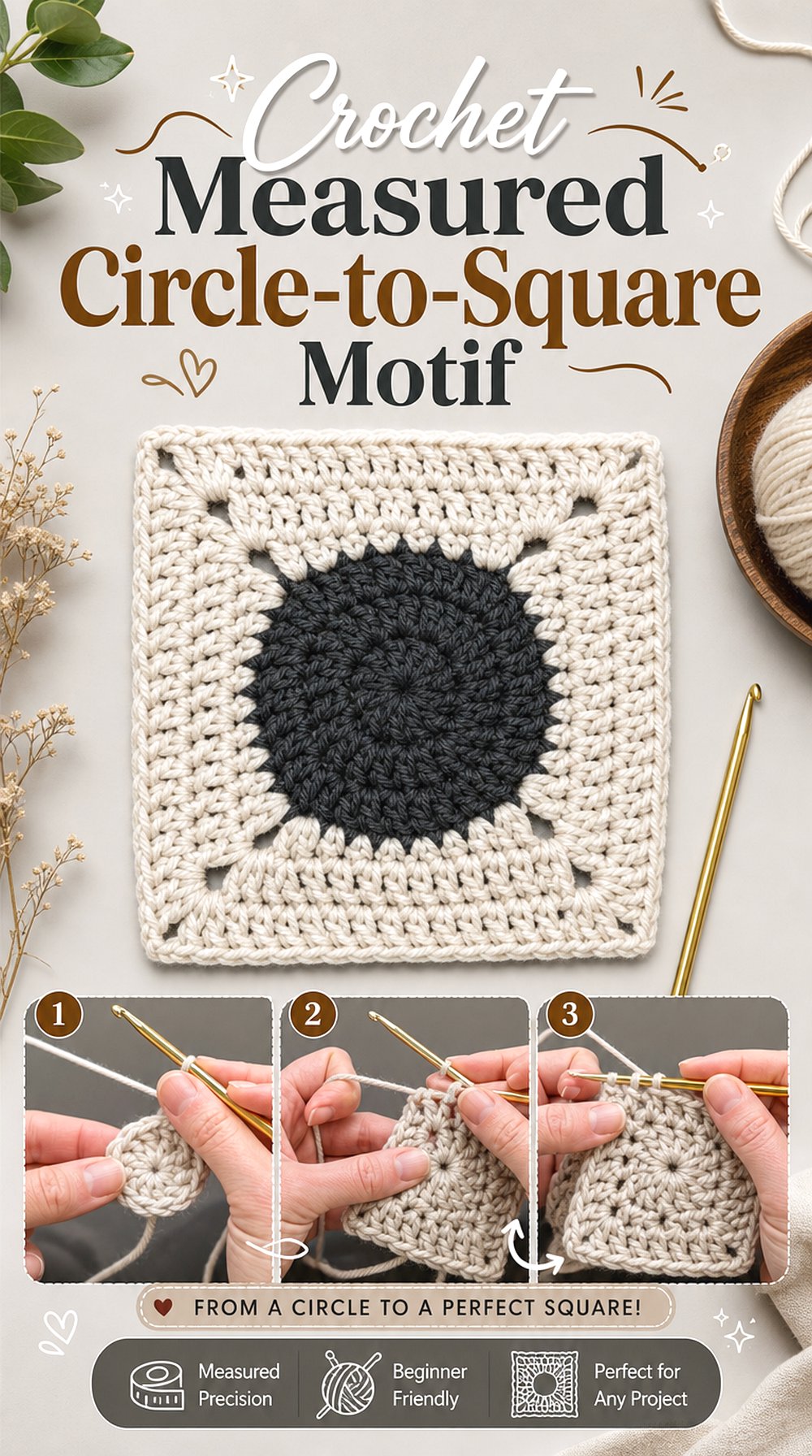 Crochet Measured Circle to Square Motif