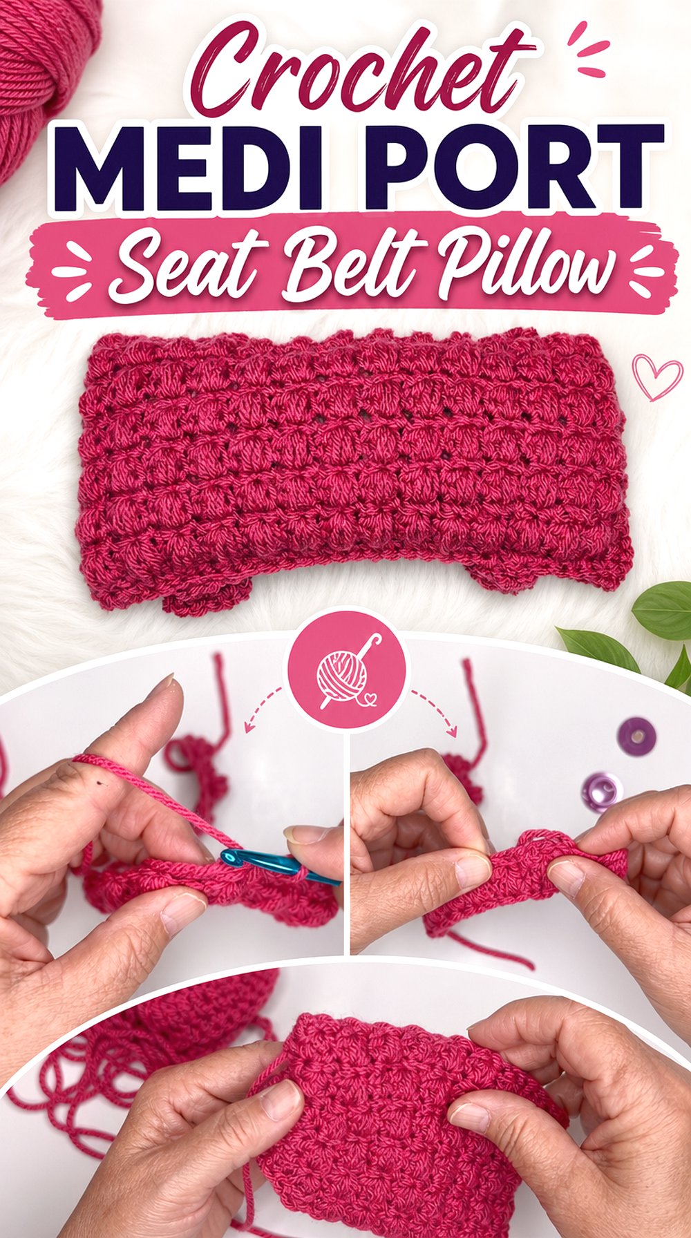 Crochet Medi Port Seat Belt Pillow