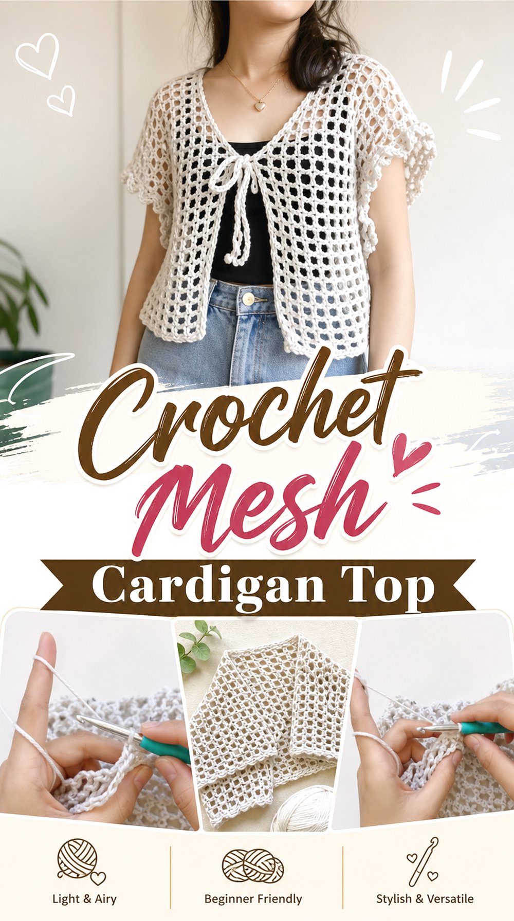 Crochet Mesh Cardigan Top