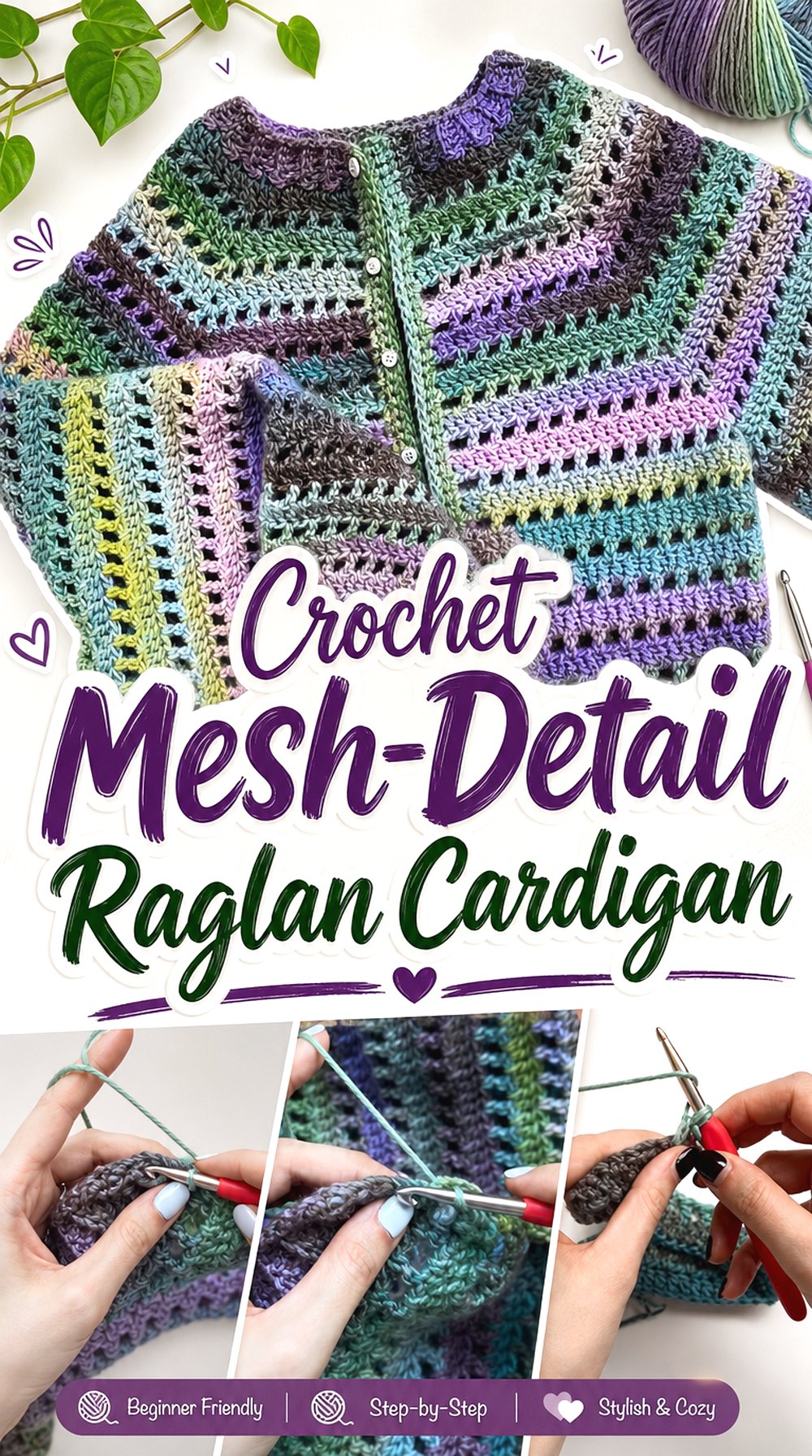 Crochet Mesh Detail Raglan Cardigan