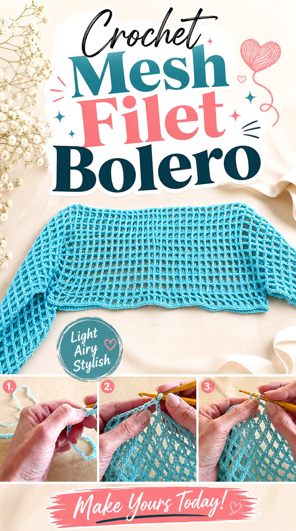 Crochet Mesh Filet Bolero