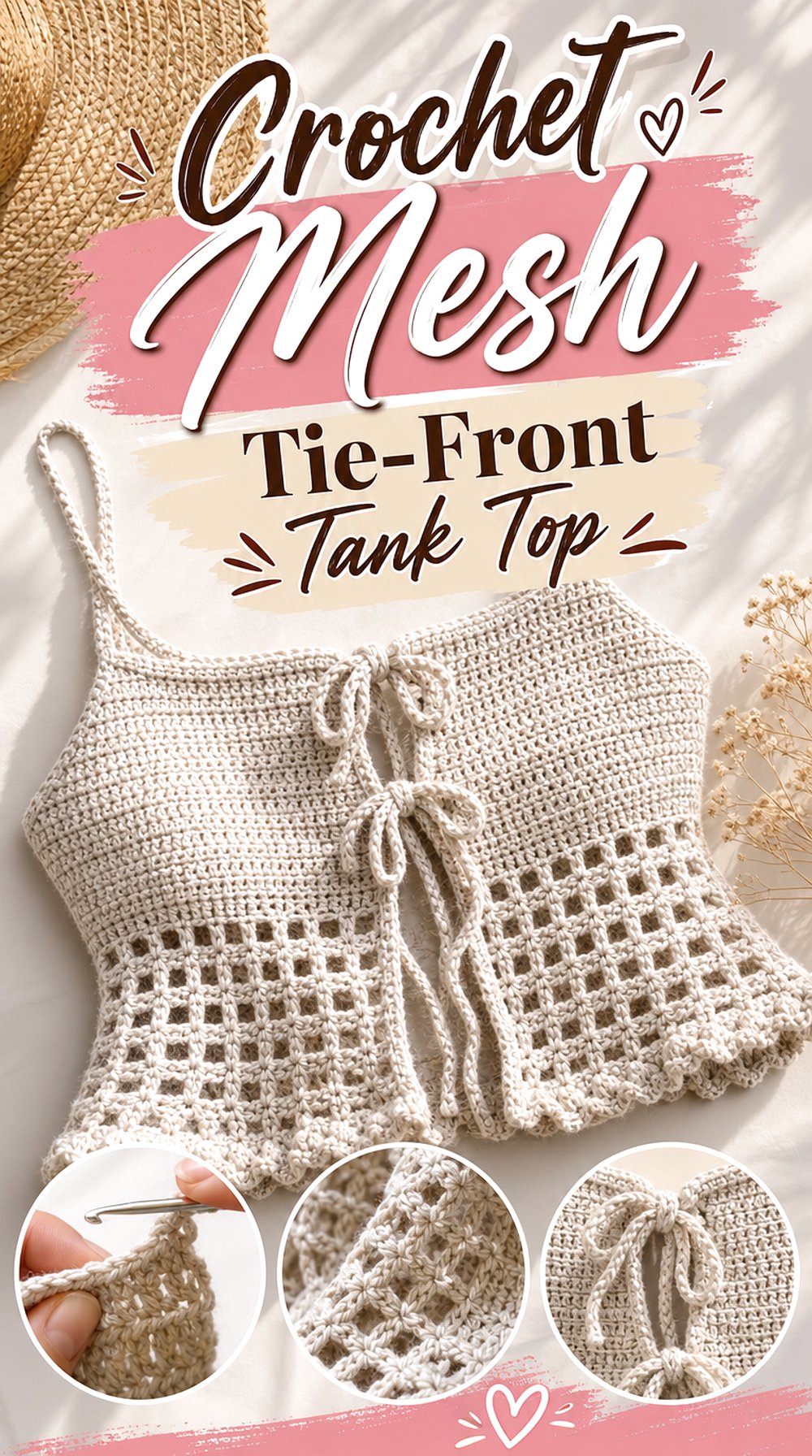 Crochet Mesh Tie Front Tank Top