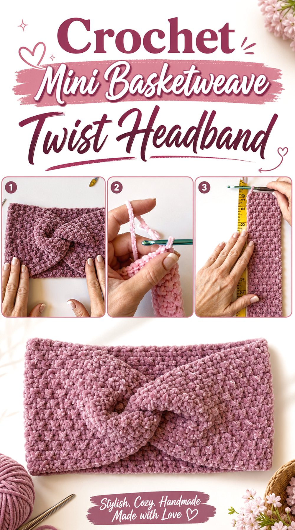 Crochet Mini Basketweave Twist Headband