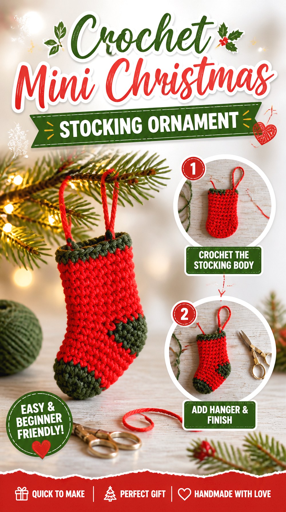 Crochet Mini Christmas Stocking Ornament