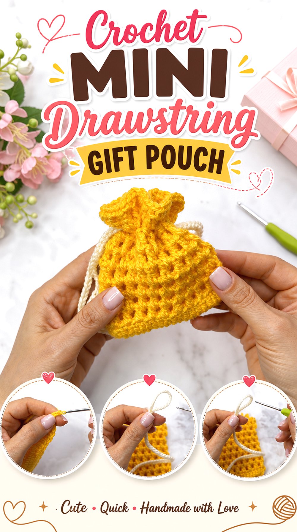 Crochet Mini Drawstring Gift Pouch