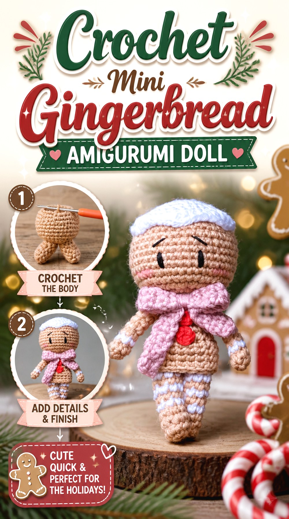 Crochet Mini Gingerbread Amigurumi Doll