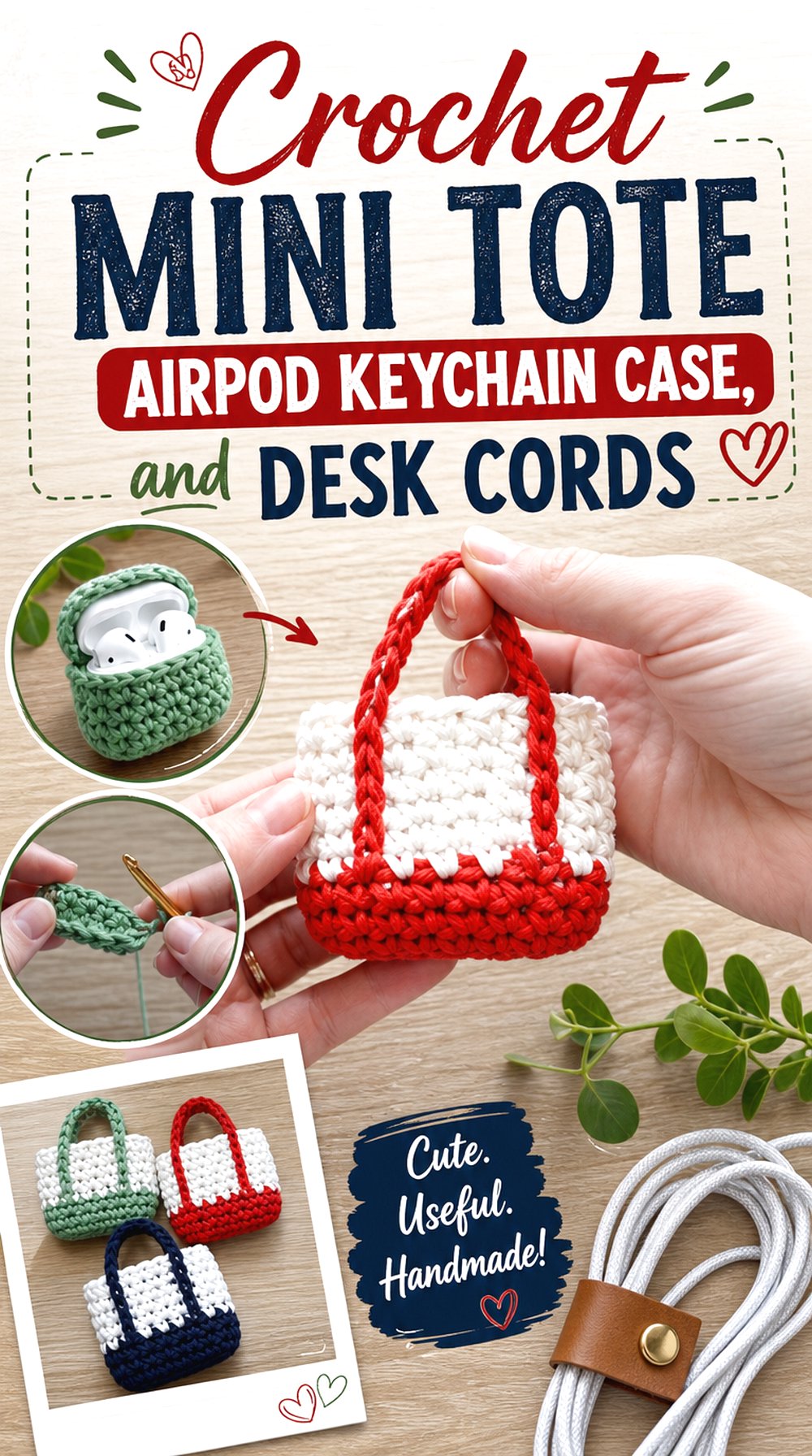 Crochet Mini Tote AirPod Keychain Case