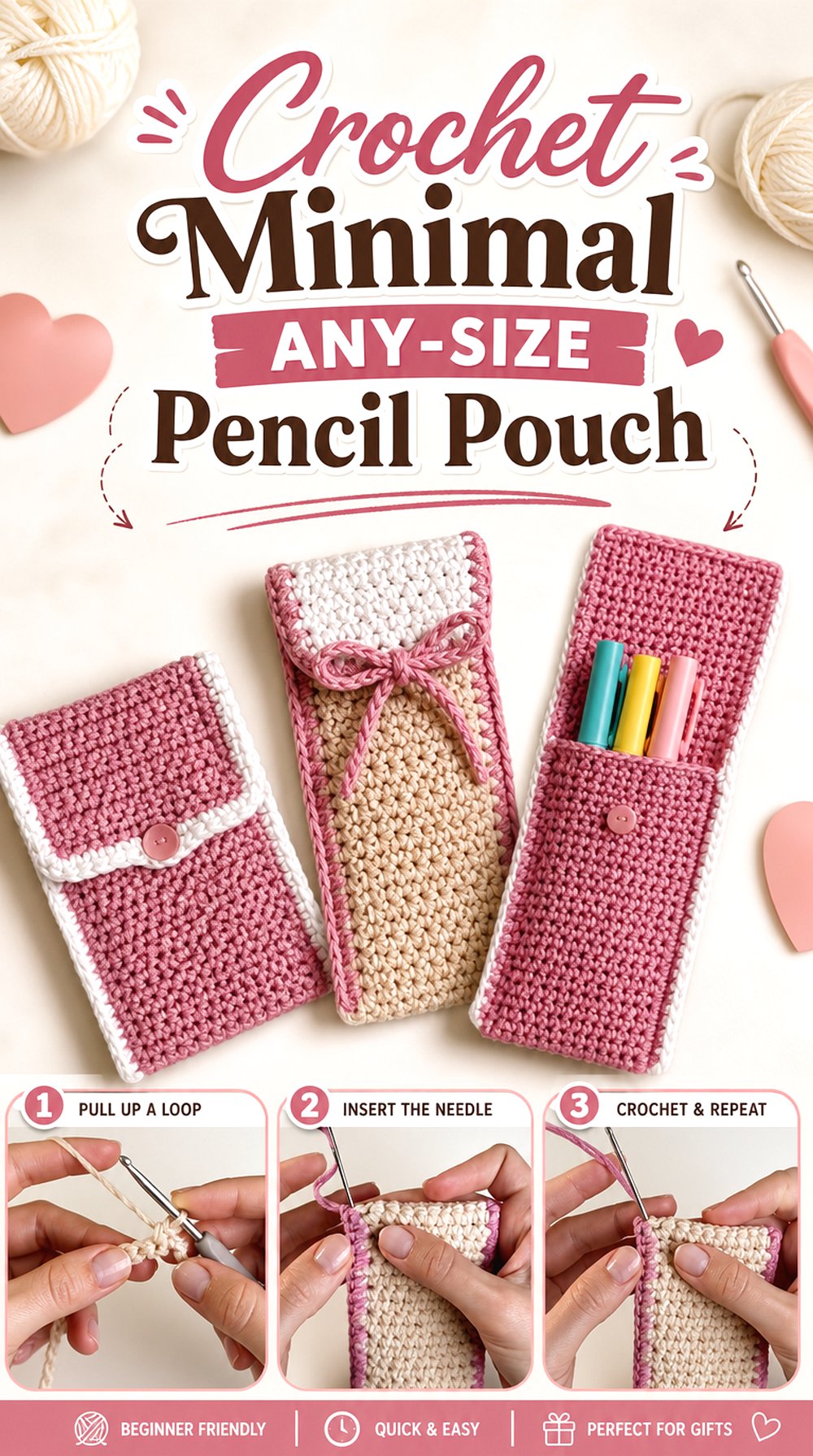 Crochet Minimal Any Size Pencil Pouch