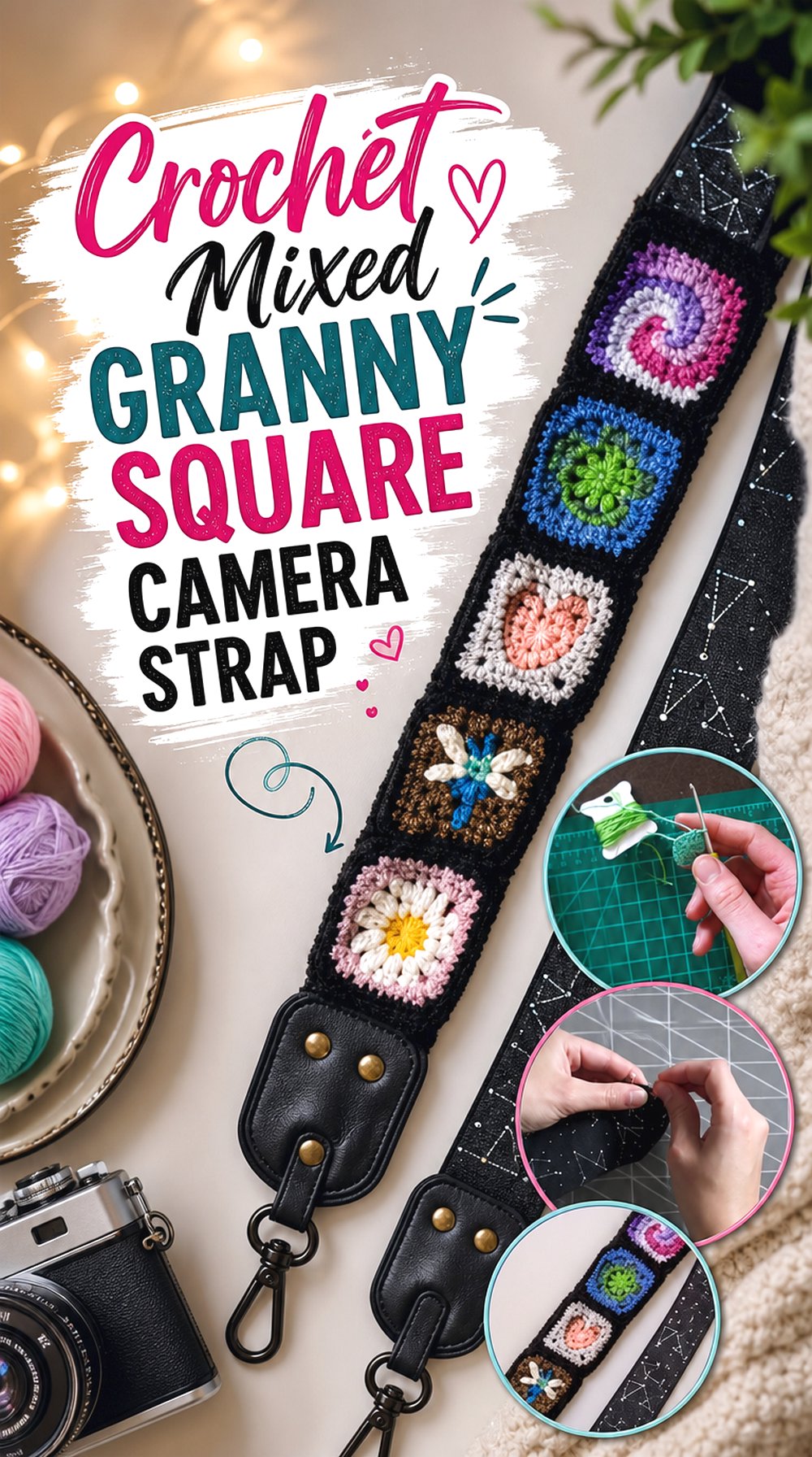 Crochet Mixed Granny Square Camera Strap