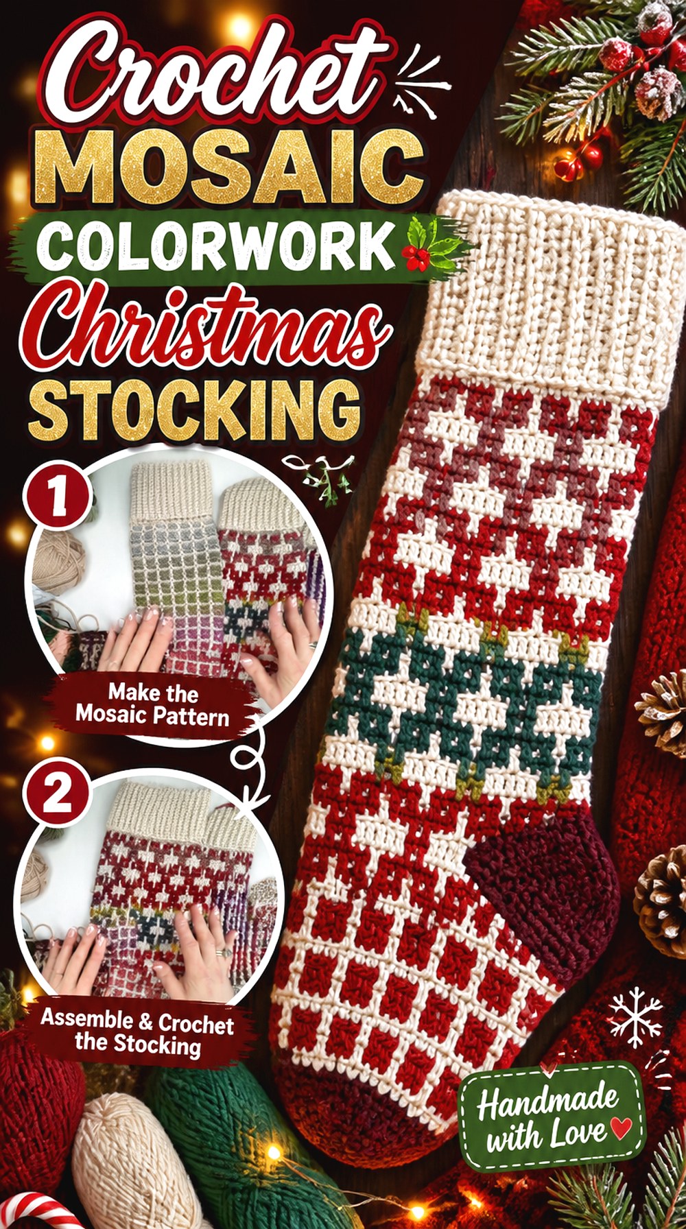 Crochet Mosaic Colorwork Christmas Stocking