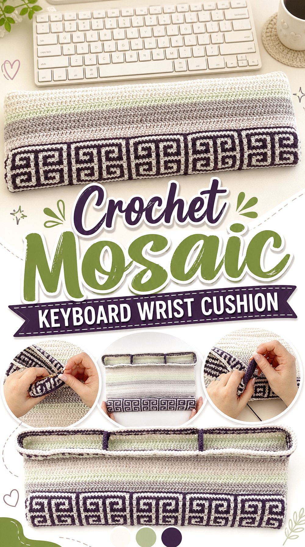 Crochet Mosaic Keyboard Wrist Cushion