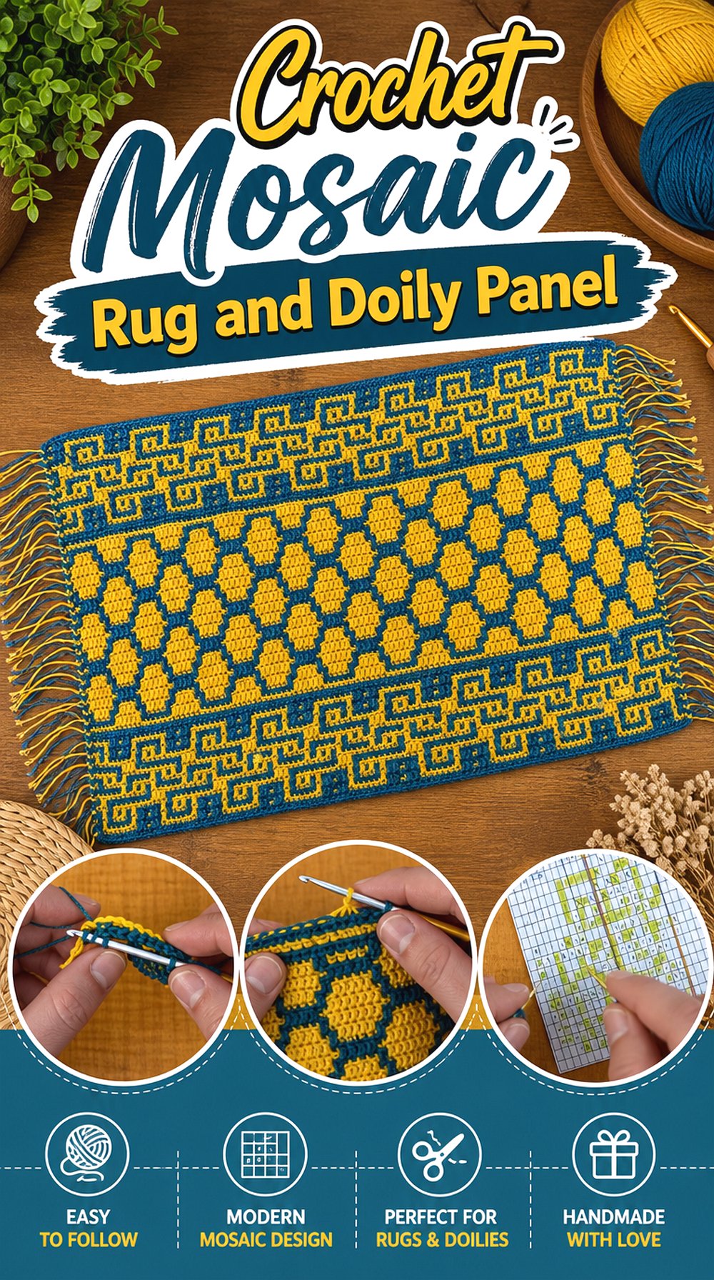 Crochet Mosaic Rug and Doily Panel