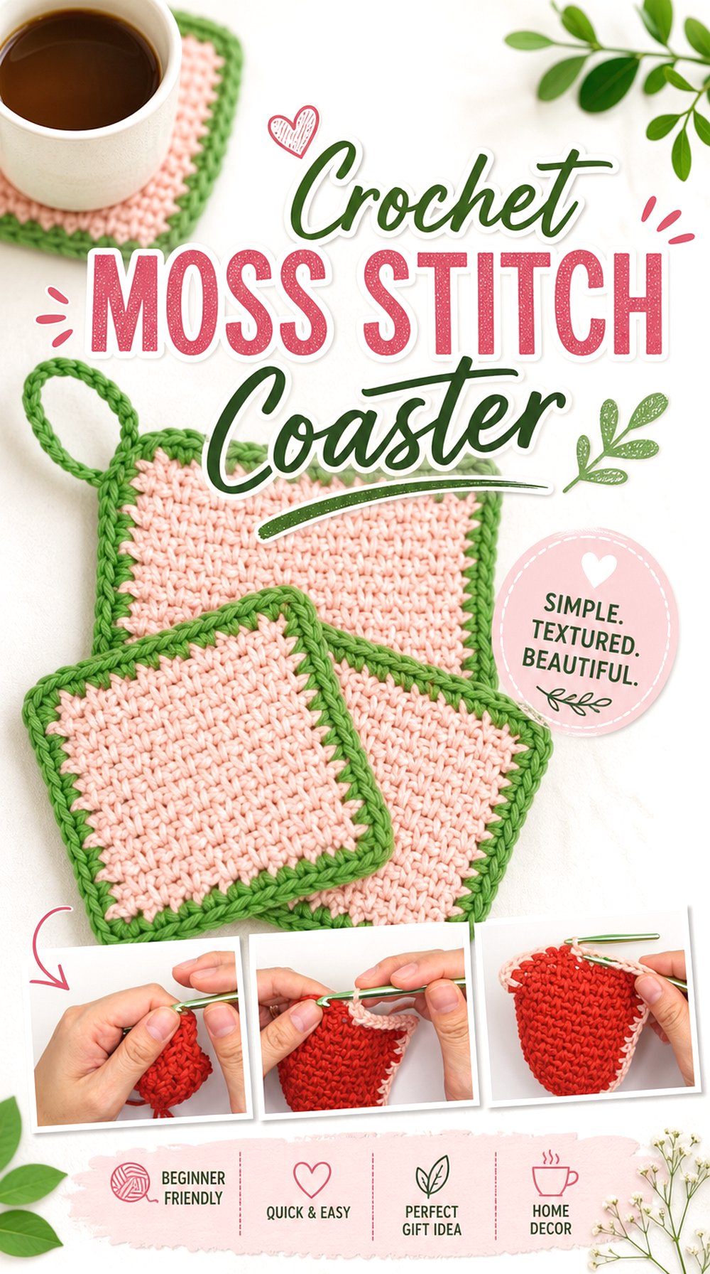 Crochet Moss Stitch Coaster