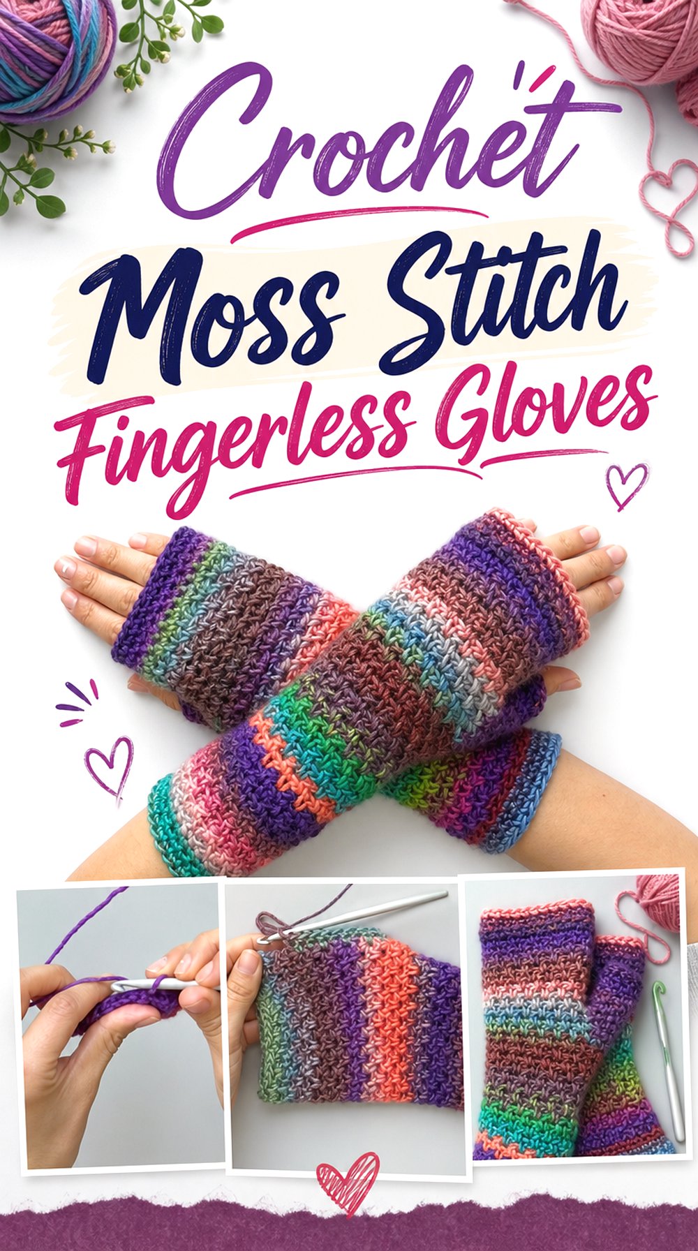 Crochet Moss Stitch Fingerless Gloves
