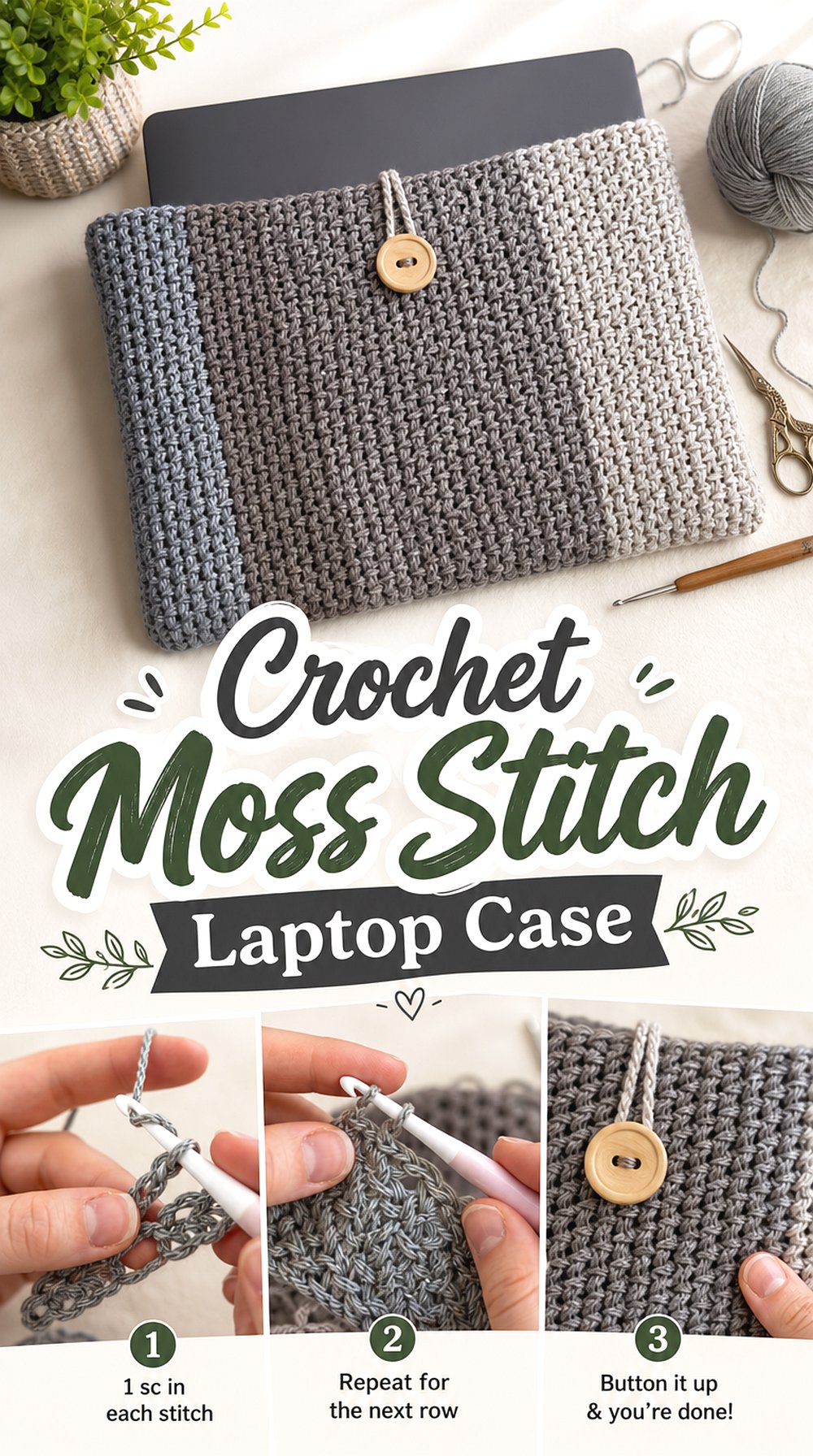 Crochet Moss Stitch Laptop Case