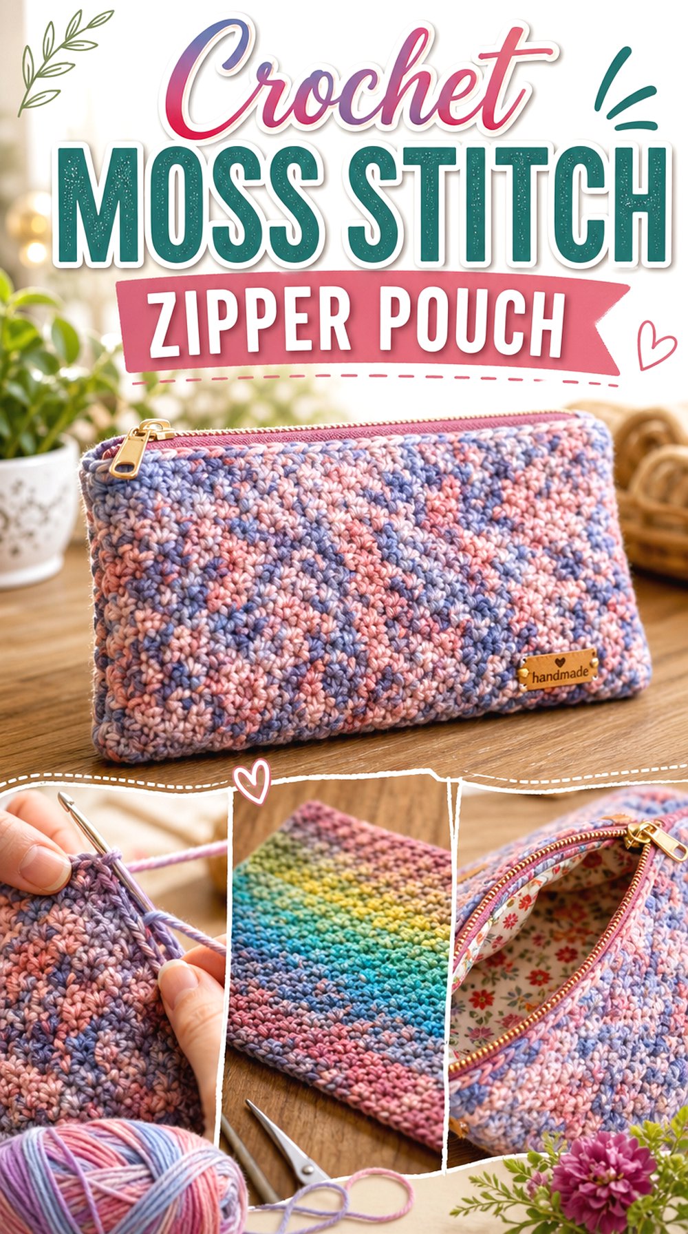 Crochet Moss Stitch Zipper Pouch
