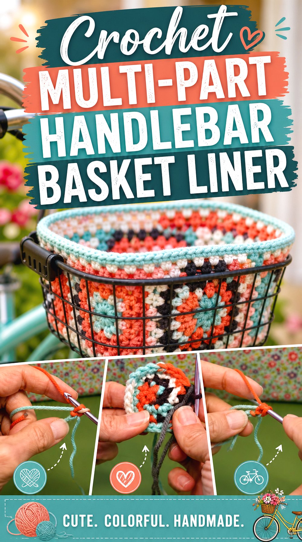 Crochet Multi Part Handlebar Basket Liner