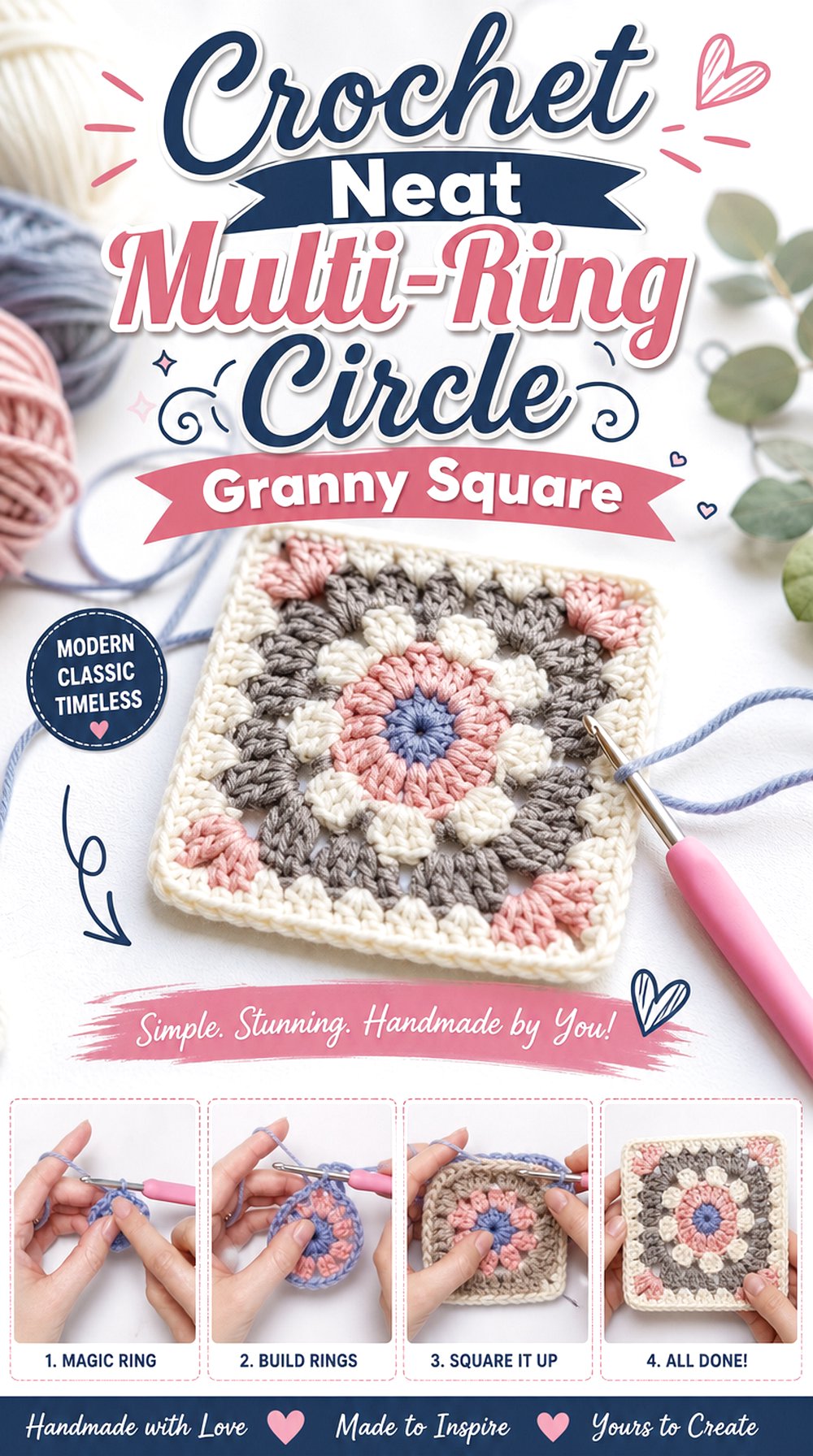 Crochet Neat Multi Ring Circle Granny Square