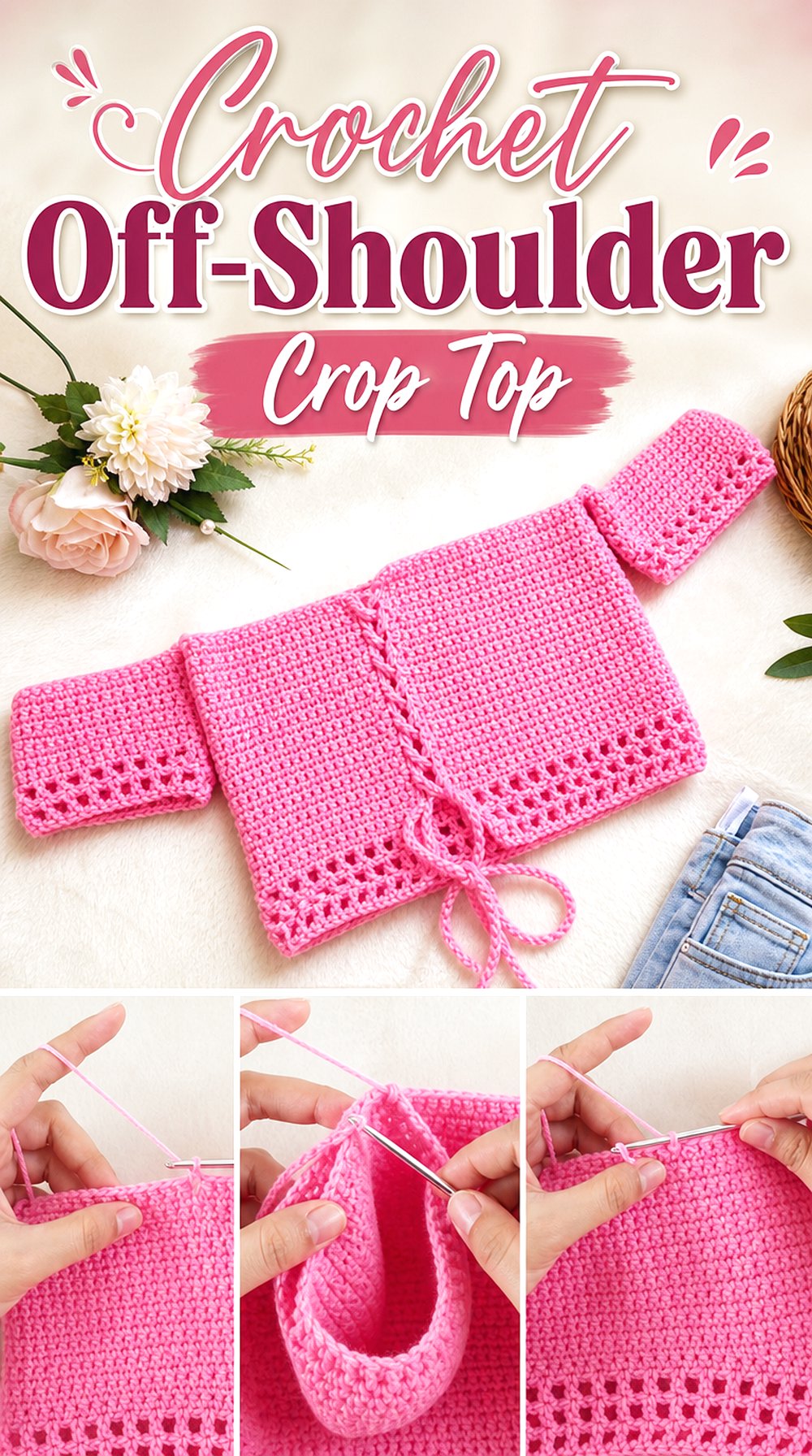 Crochet Off Shoulder Crop Top