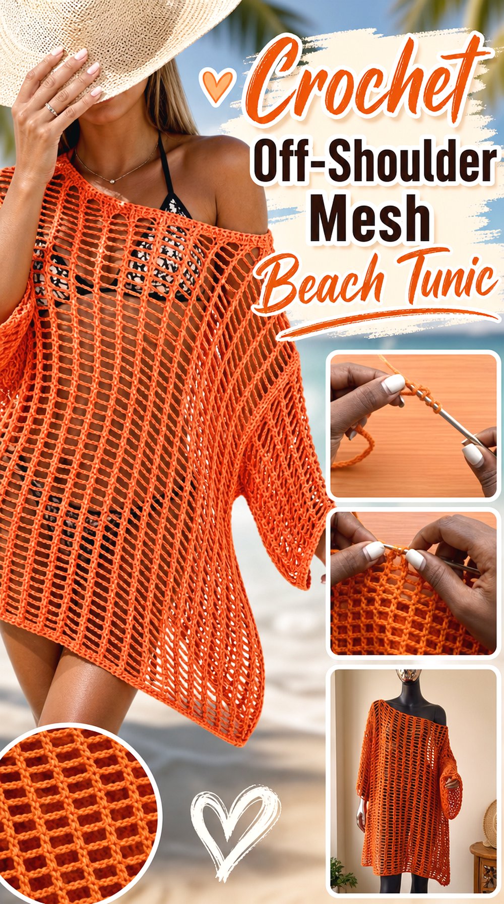 Crochet Off Shoulder Mesh Beach Tunic