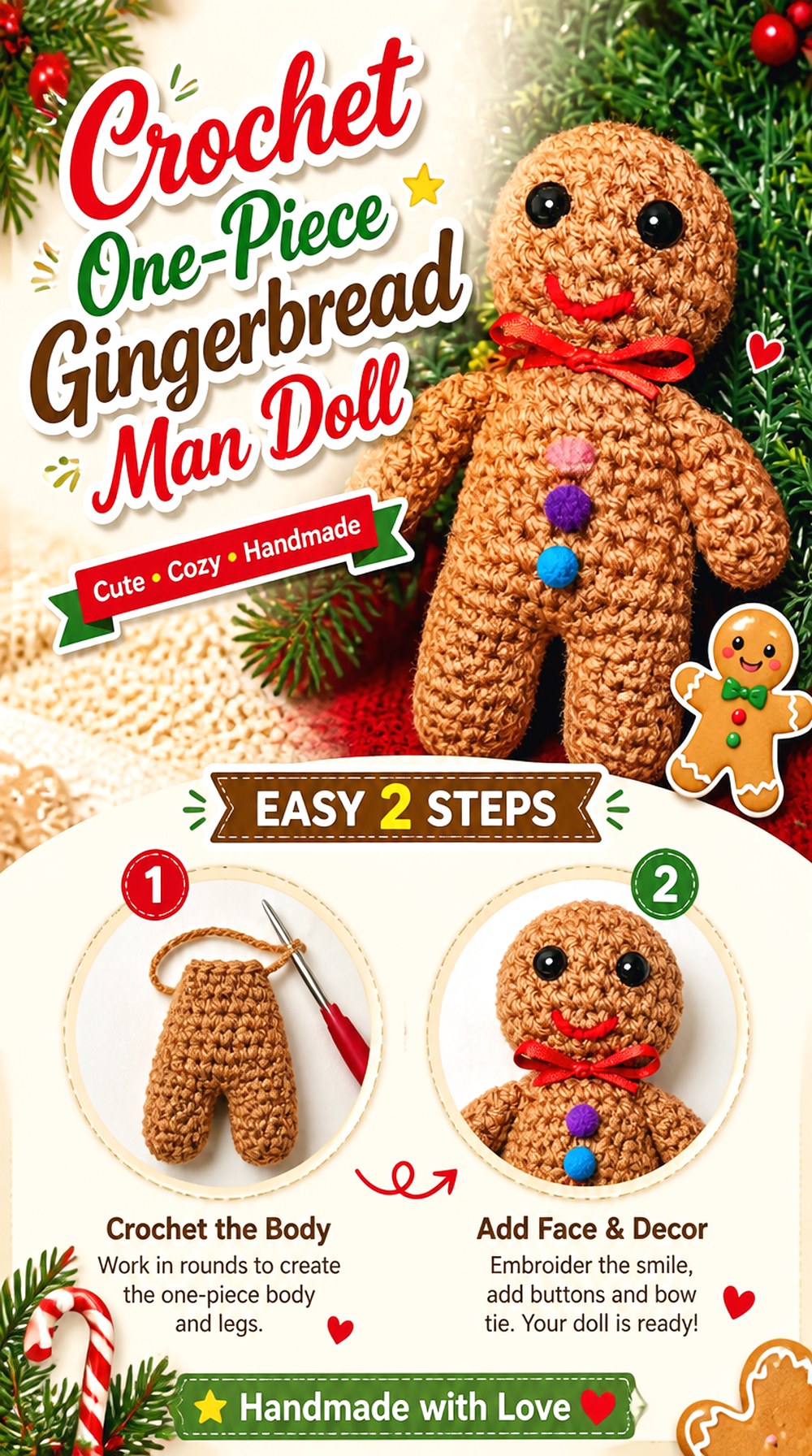 Crochet One Piece Gingerbread Man Doll