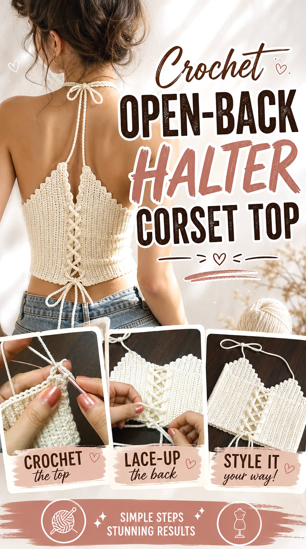 Crochet Open Back Halter Corset Top