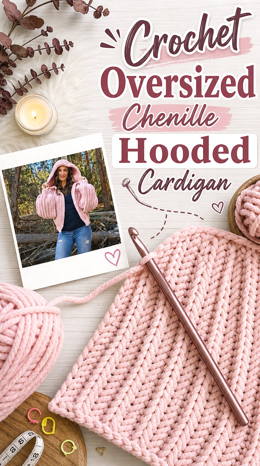 Crochet Oversized Chenille Hooded Cardigan