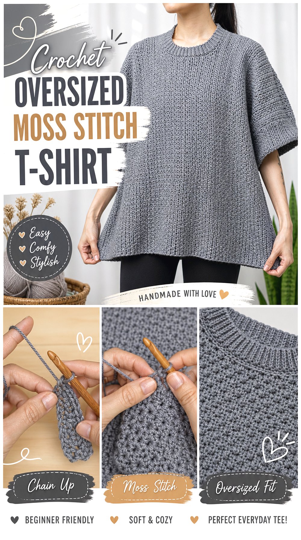 Crochet Oversized Moss Stitch T Shirt