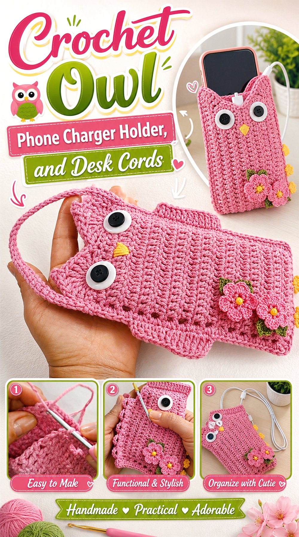Crochet Owl Phone Charger Holder