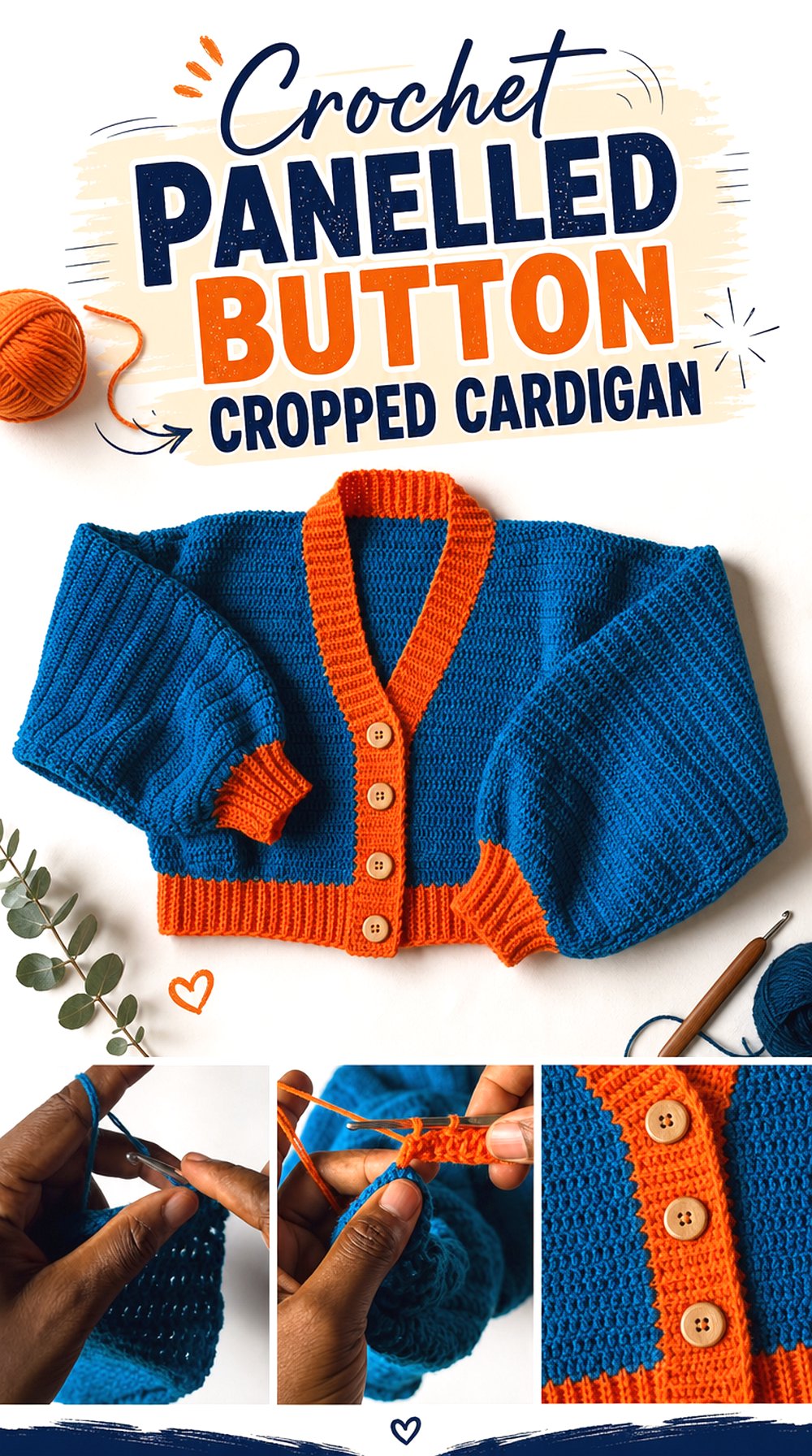 Crochet Panelled Button Cropped Cardigan