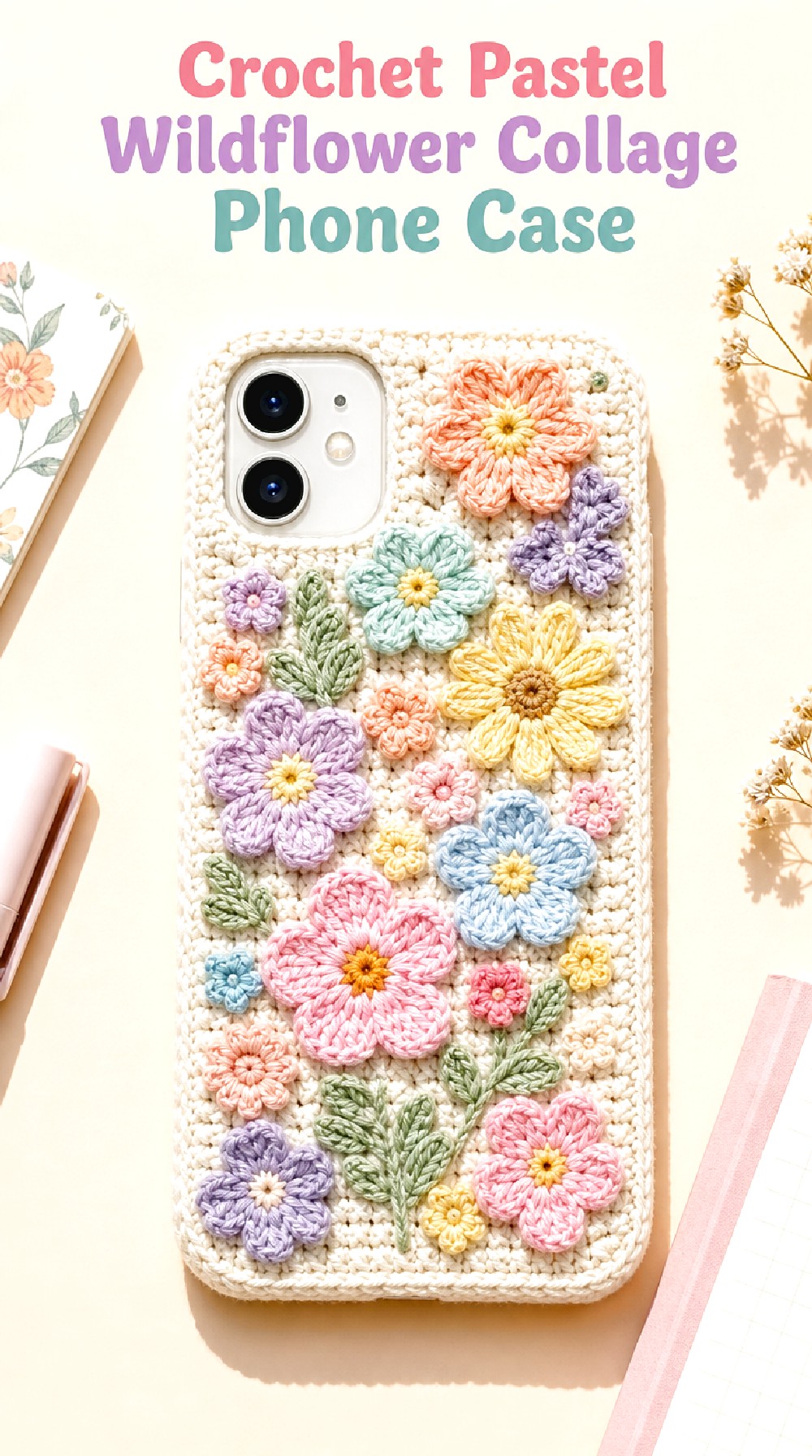 Crochet Pastel Wildflower Collage Phone Case
