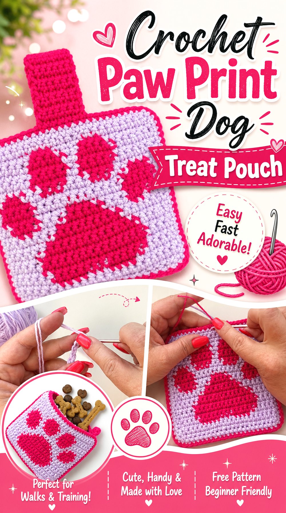 Crochet Paw Print Dog Treat Pouch