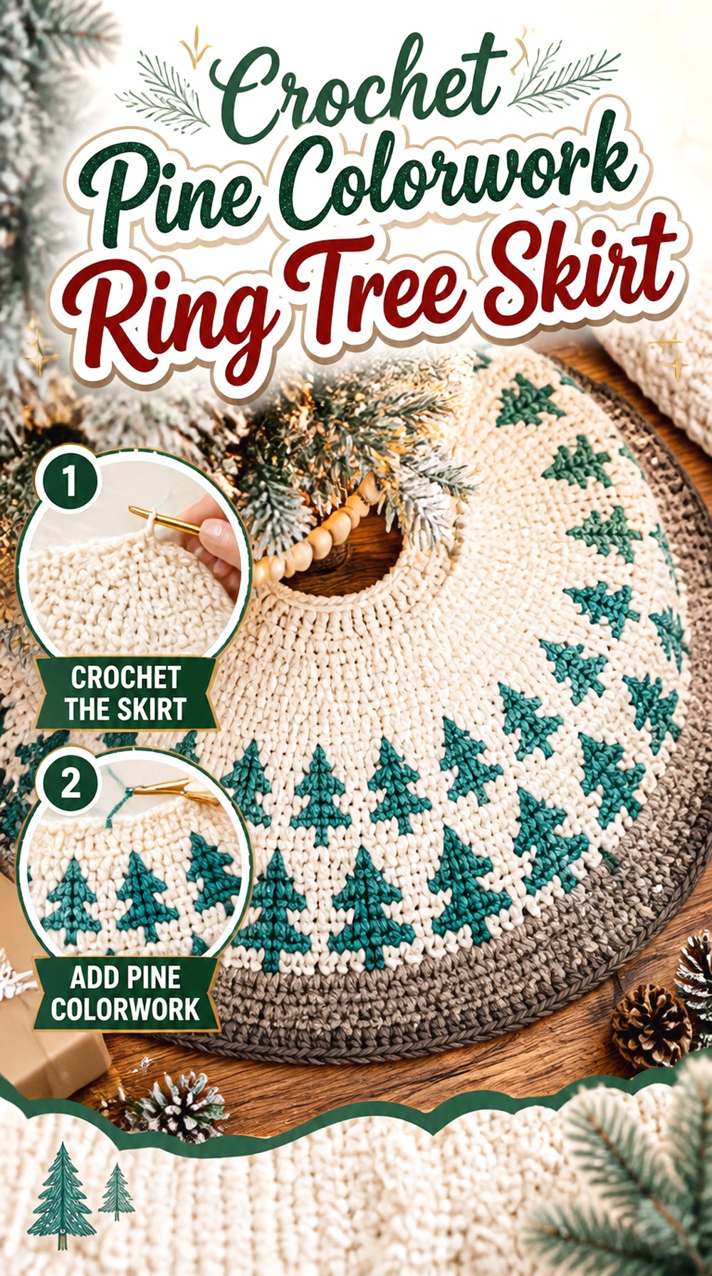 Crochet Pine Colorwork Ring Tree Skirt