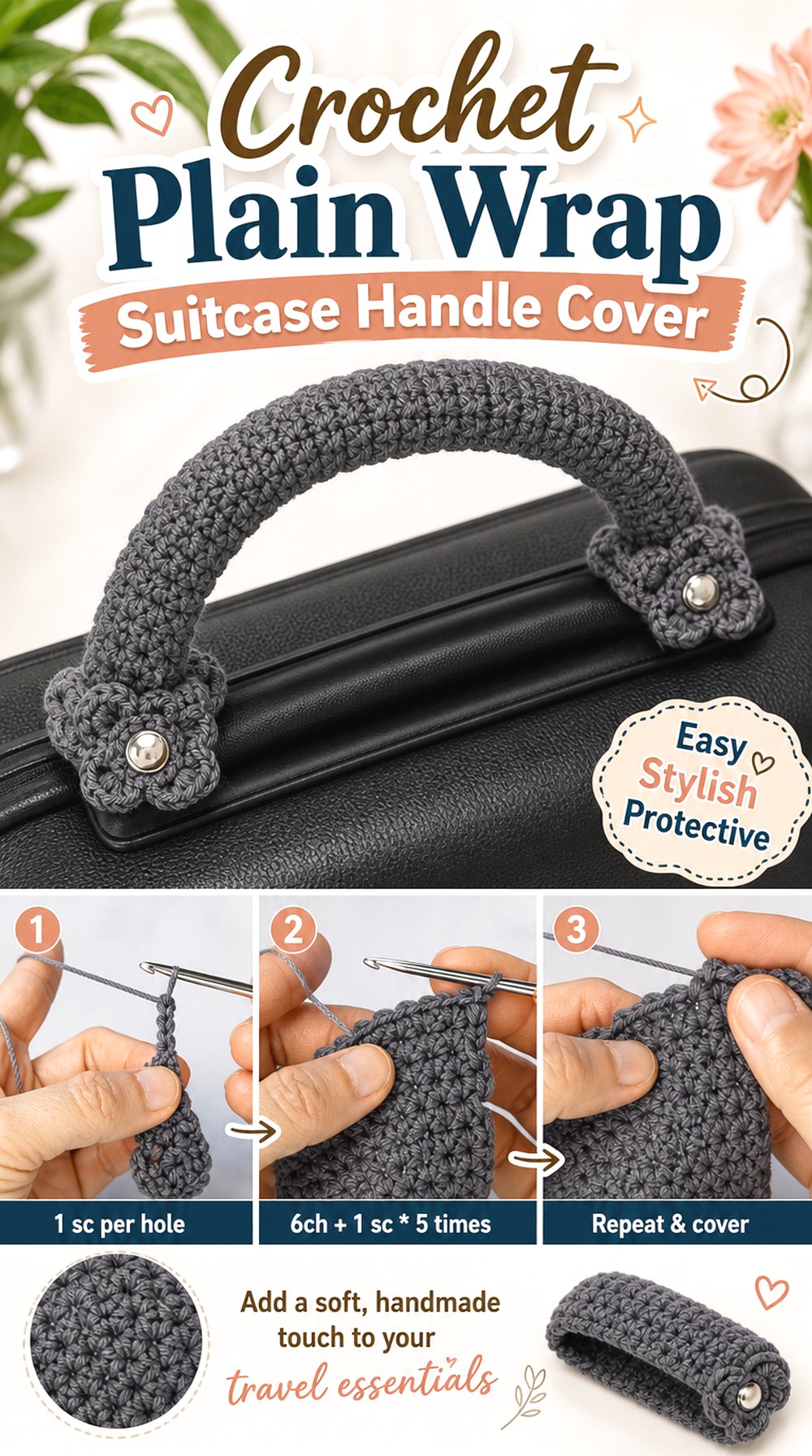 Crochet Plain Wrap Suitcase Handle Cover