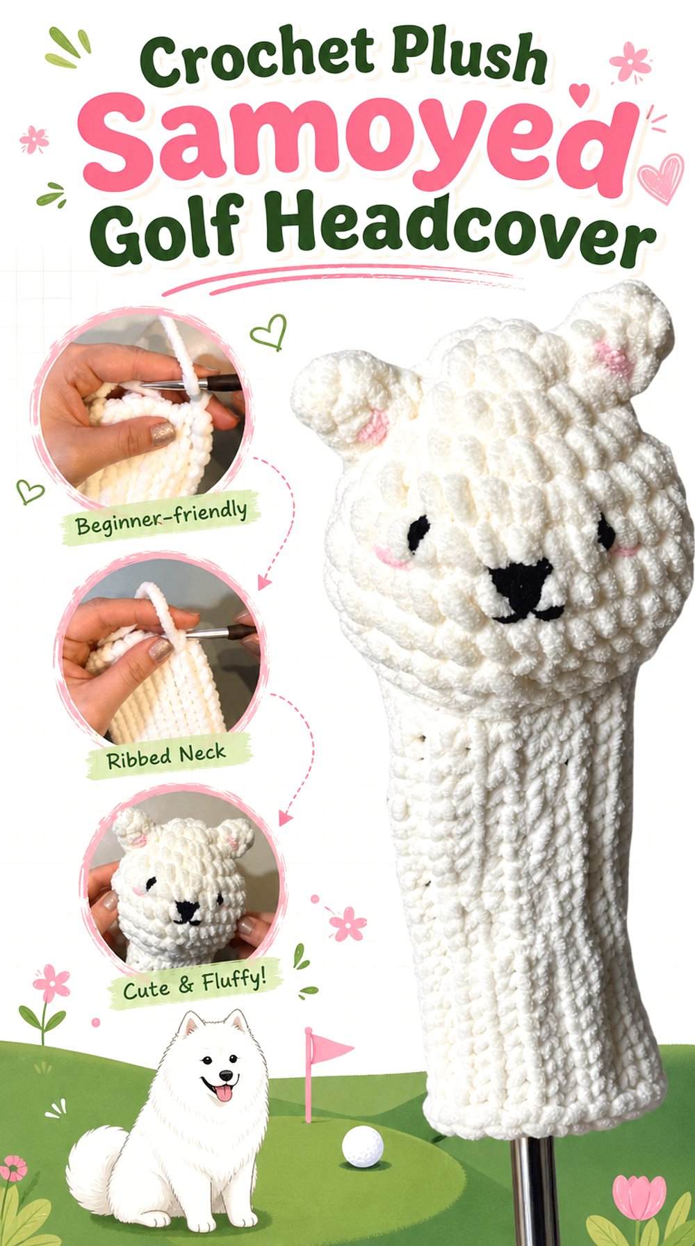 Crochet Plush Samoyed Golf Headcover