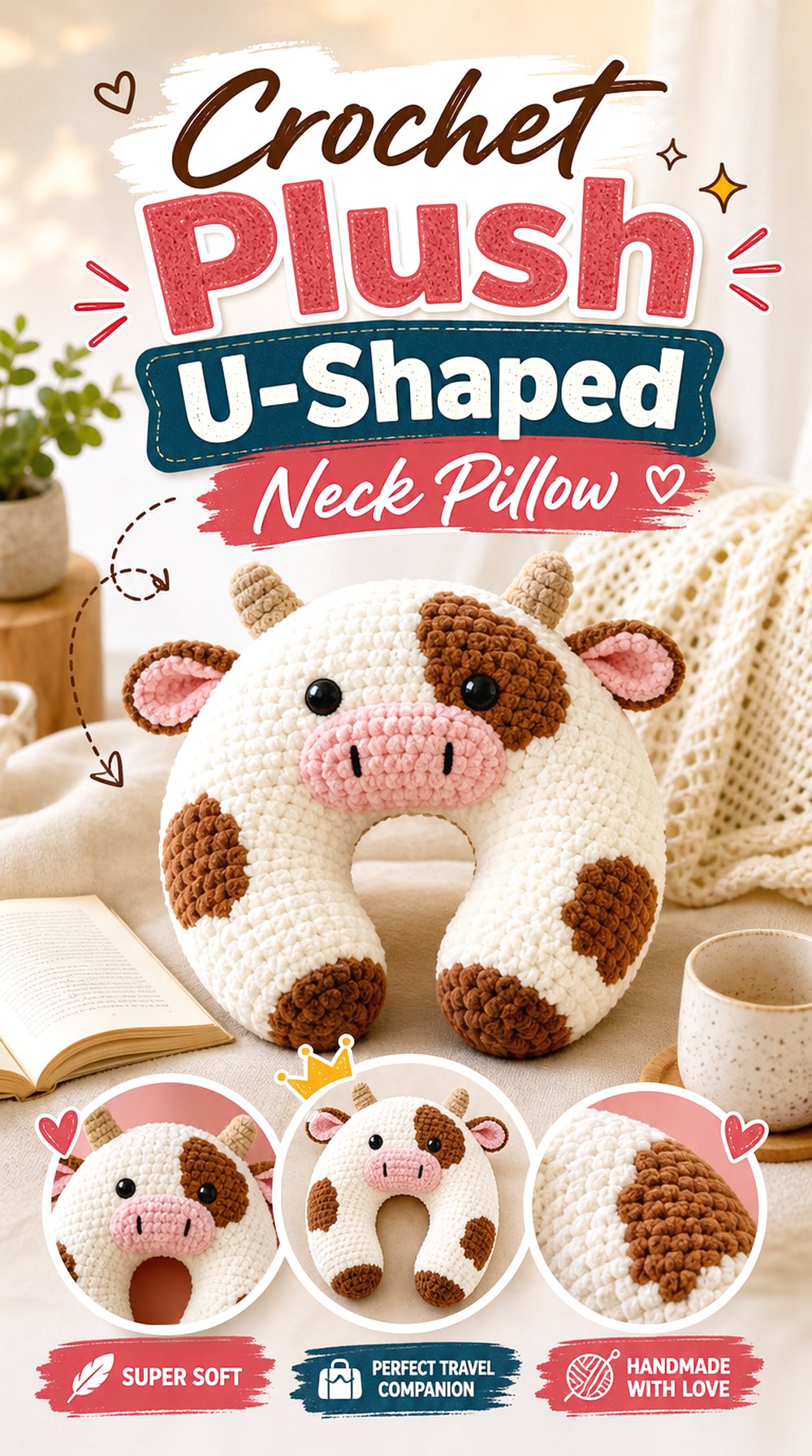 Crochet Plush U Shaped Neck Pillow