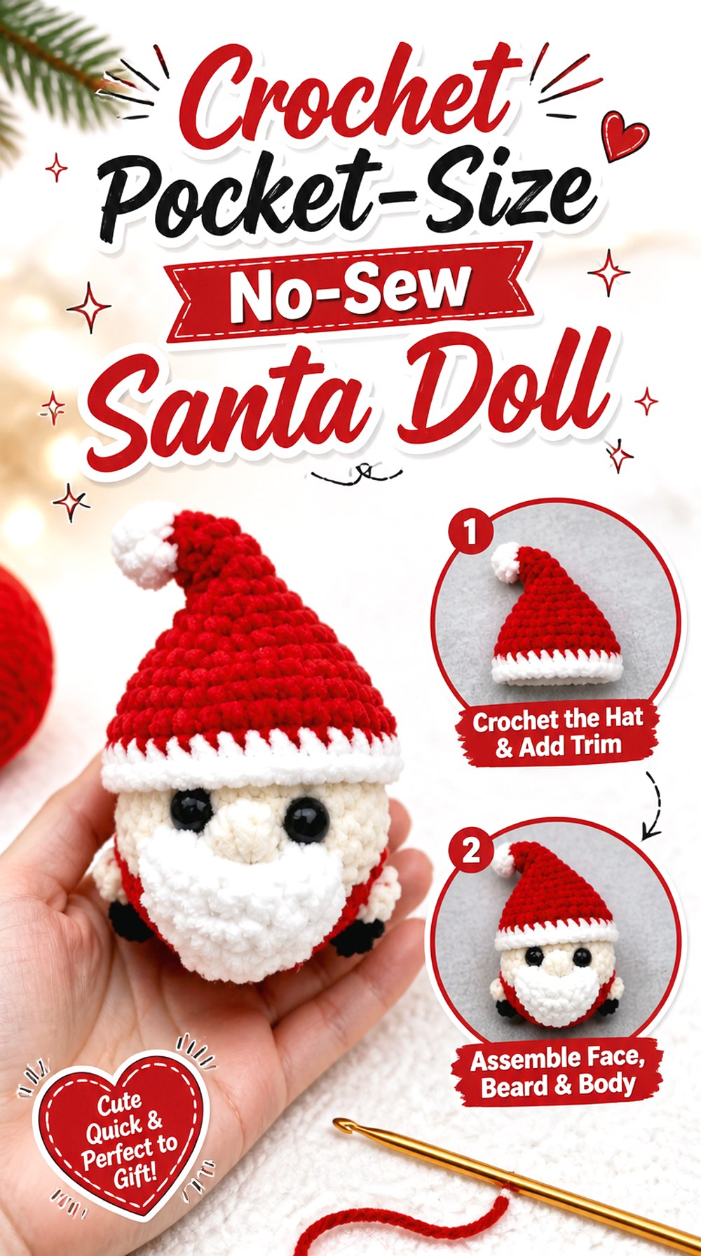 Crochet Pocket Size No Sew Santa Doll