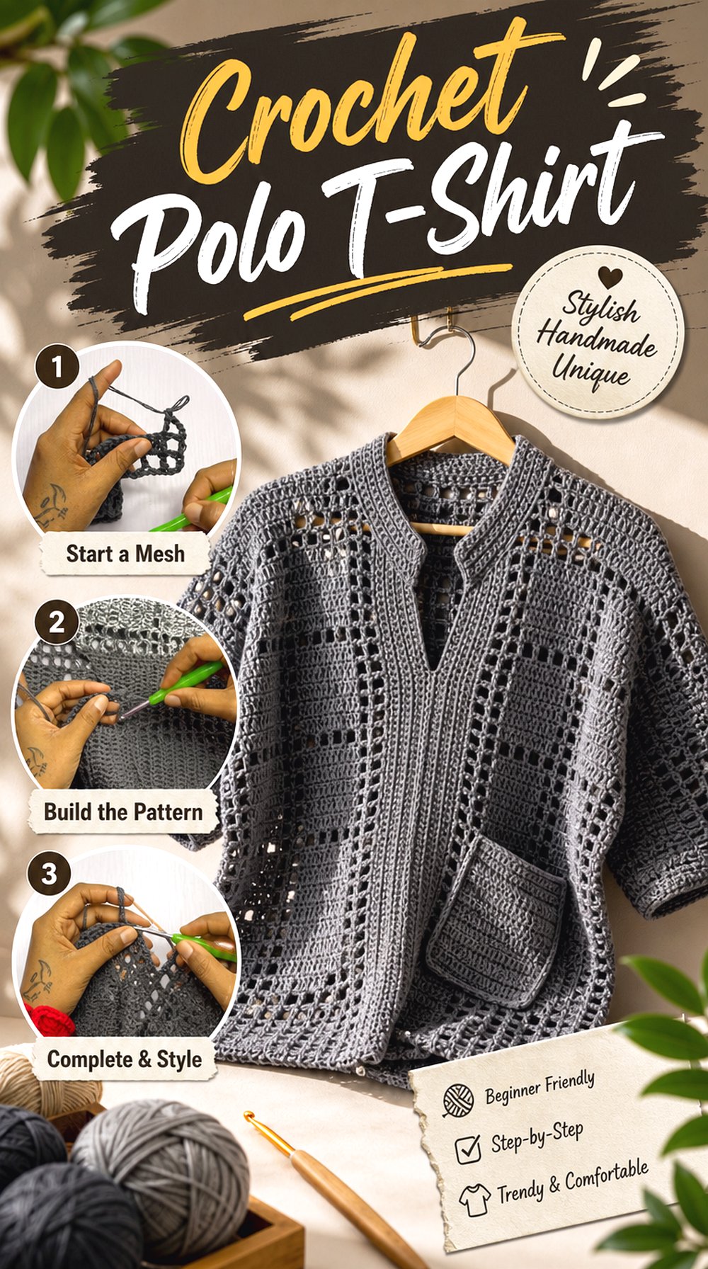 Crochet Polo T Shirt