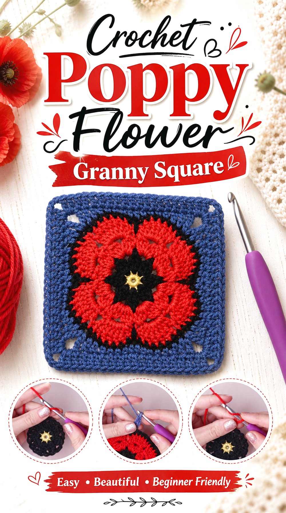 Crochet Poppy Flower Granny Square