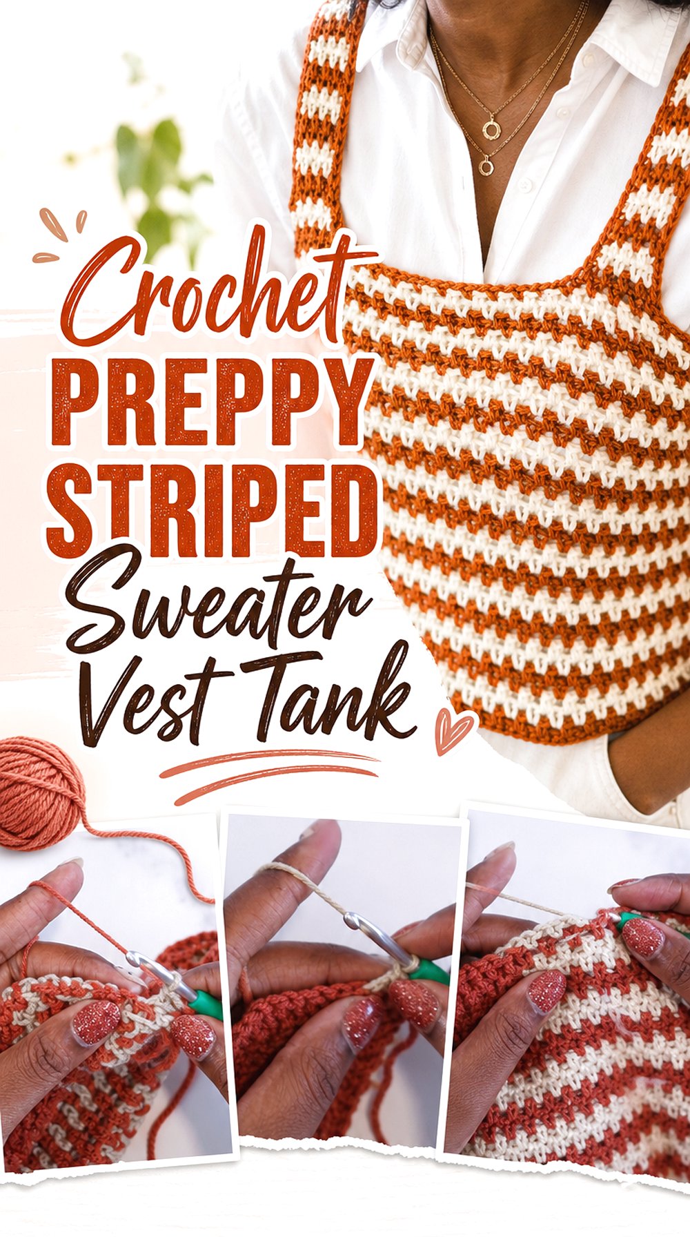 Crochet Preppy Striped Sweater Vest Tank