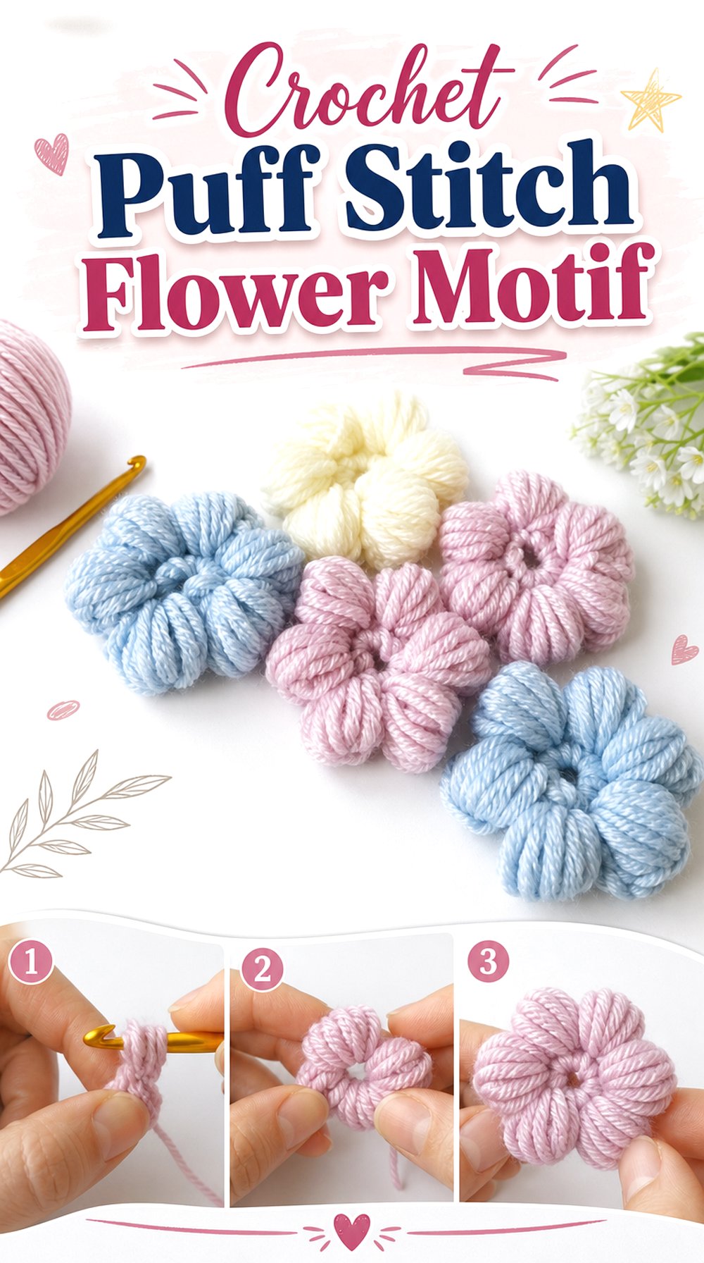 Crochet Puff Stitch Flower Motif