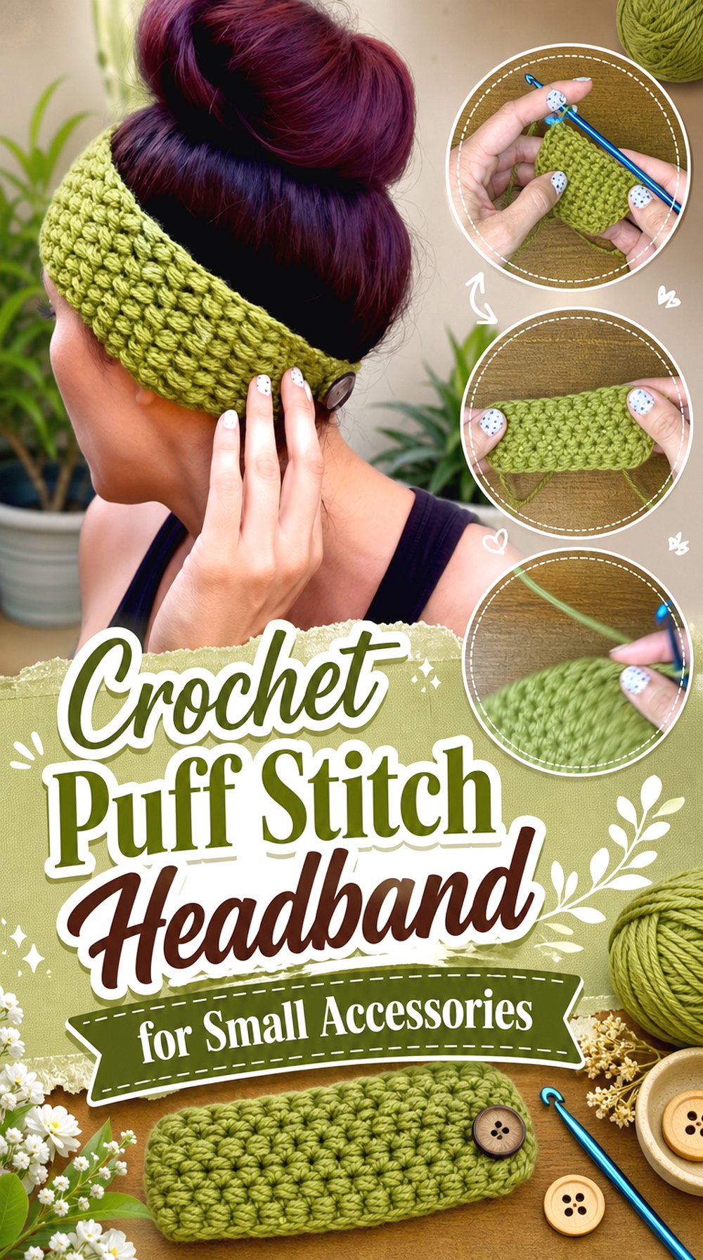 Crochet Puff Stitch Headband for Small Accessories