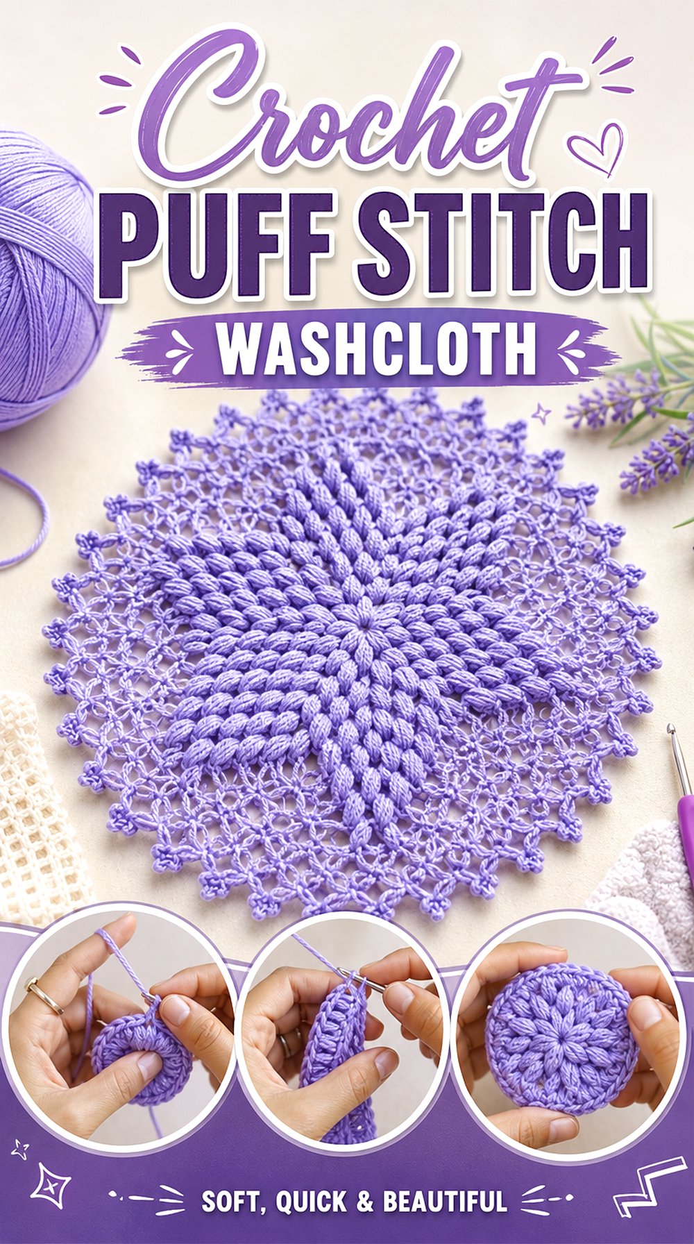 Crochet Puff Stitch Washcloth