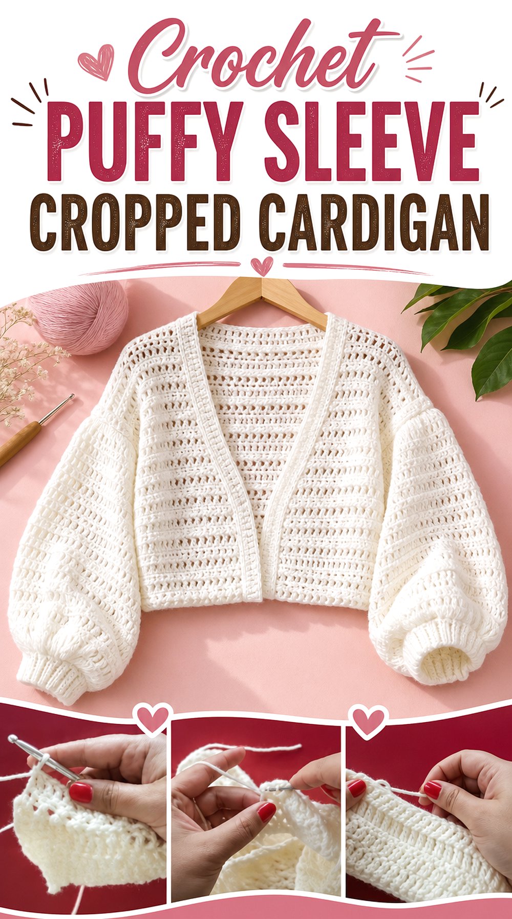 Crochet Puffy Sleeve Cropped Cardigan