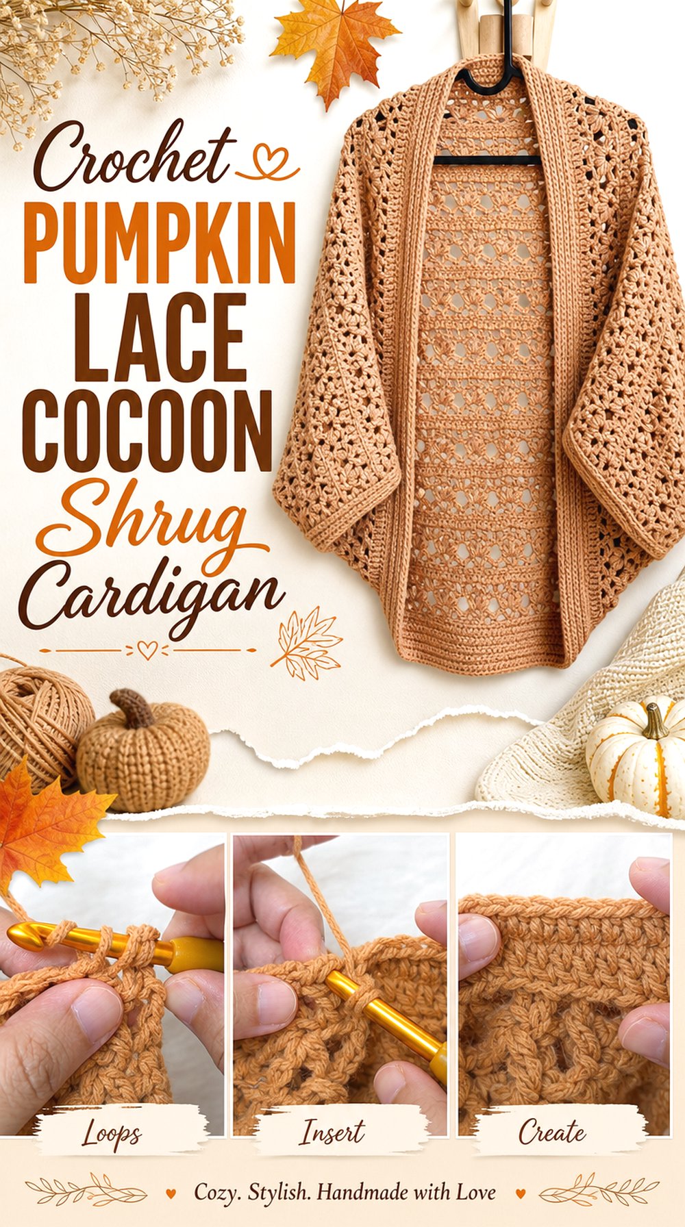 Crochet Pumpkin Lace Cocoon Shrug Cardigan