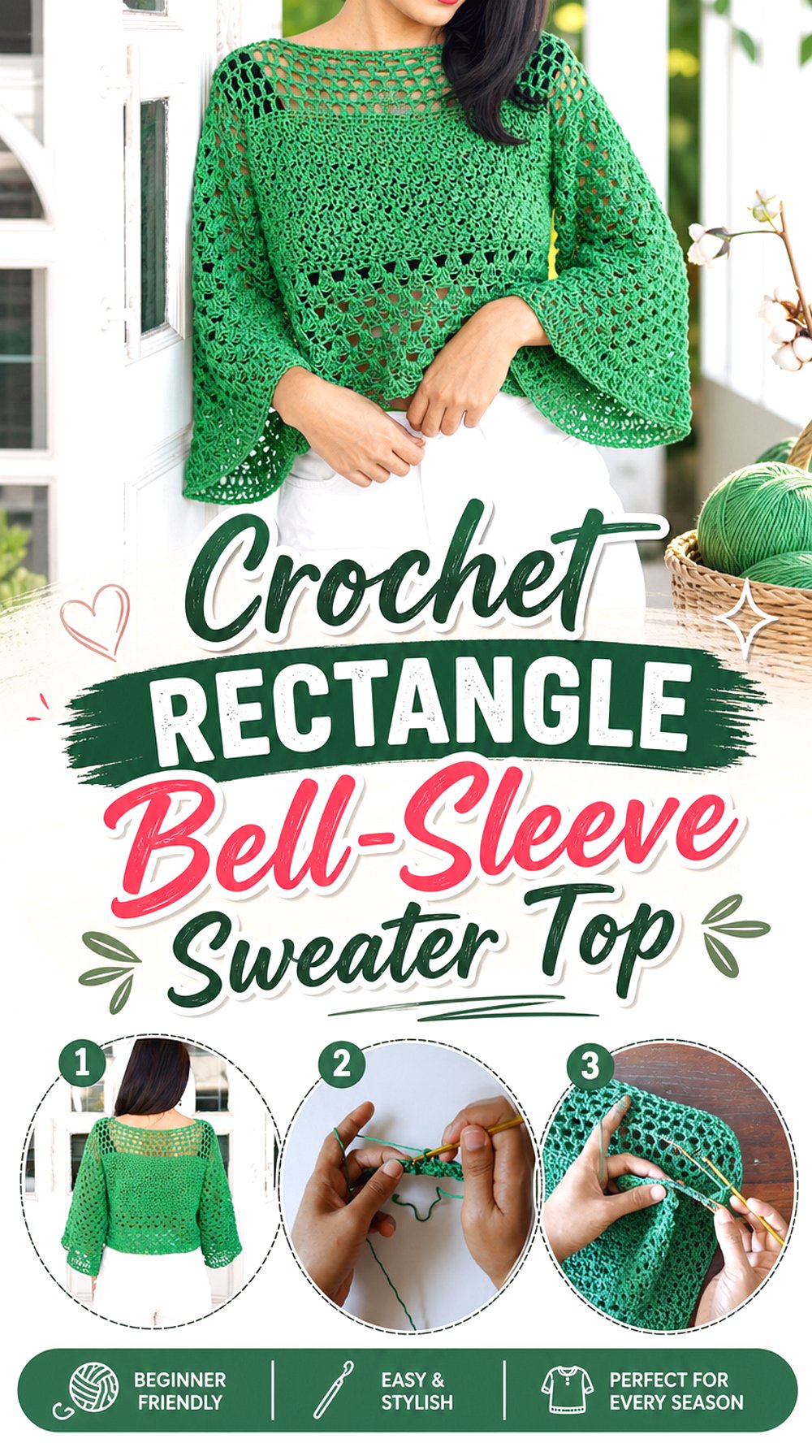 Crochet Rectangle Bell Sleeve Sweater Top