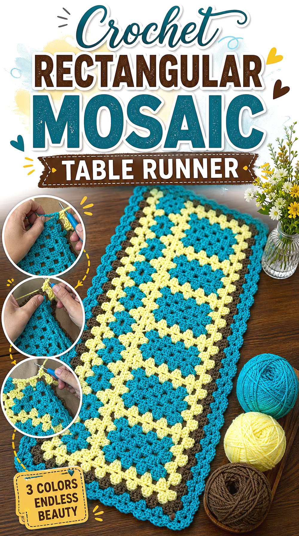 Crochet Rectangular Mosaic Table Runner