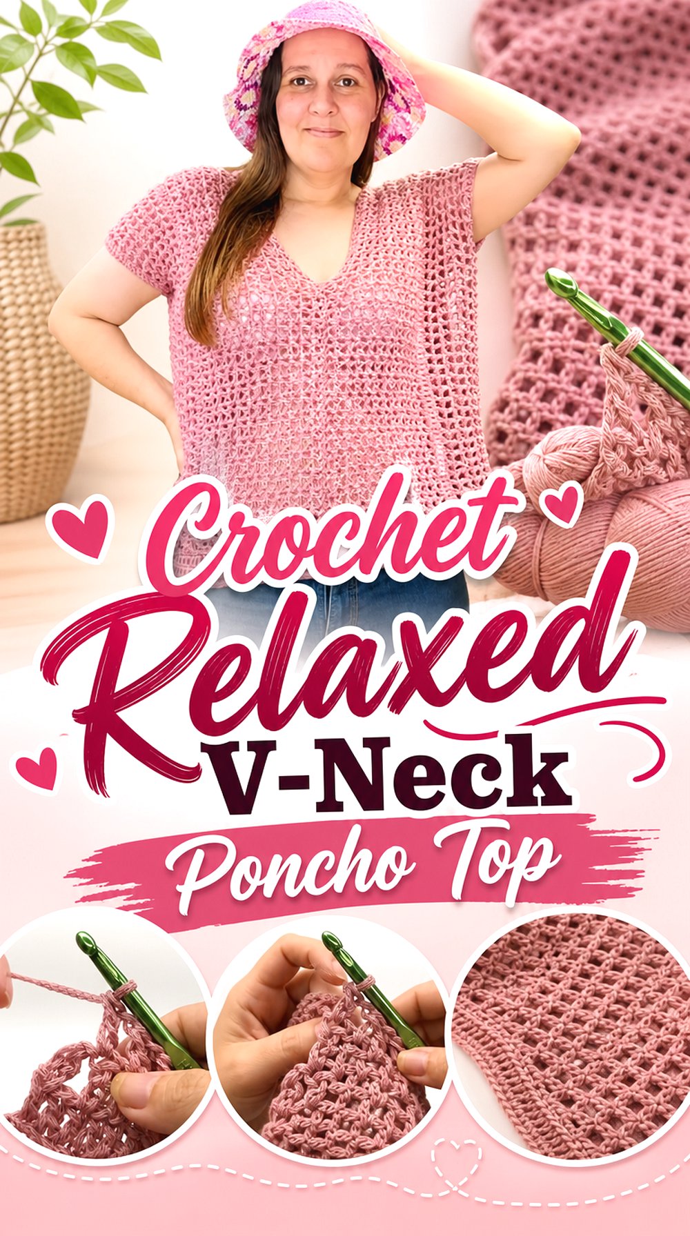 Crochet Relaxed V Neck Poncho Top